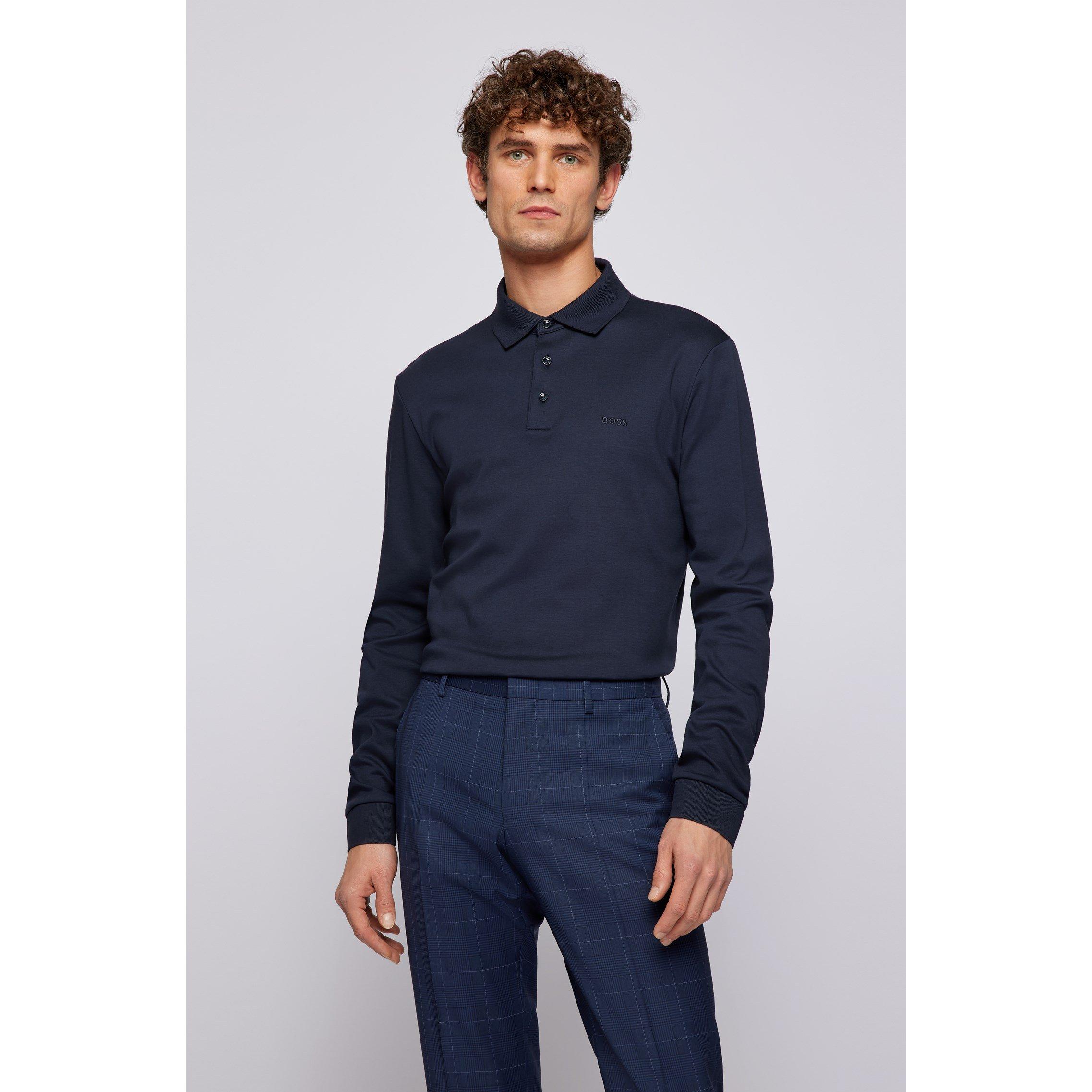 Navy 404 - Boss - Men's HBB Pado 30 Long-Sleeve Polo Shirt, Iconic Logo Embroidered - 3