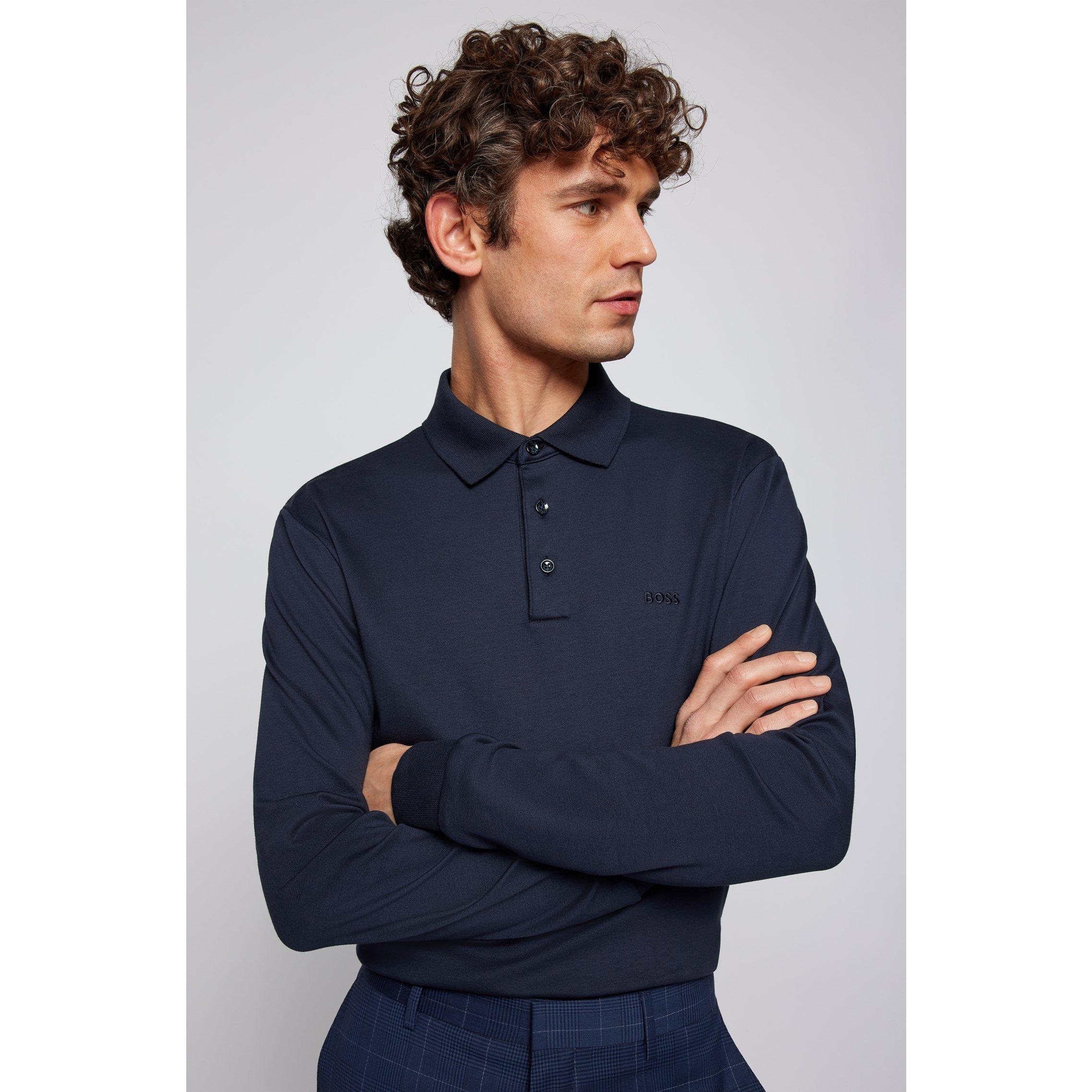 Navy 404 - Boss - Men's HBB Pado 30 Long-Sleeve Polo Shirt, Iconic Logo Embroidered - 5