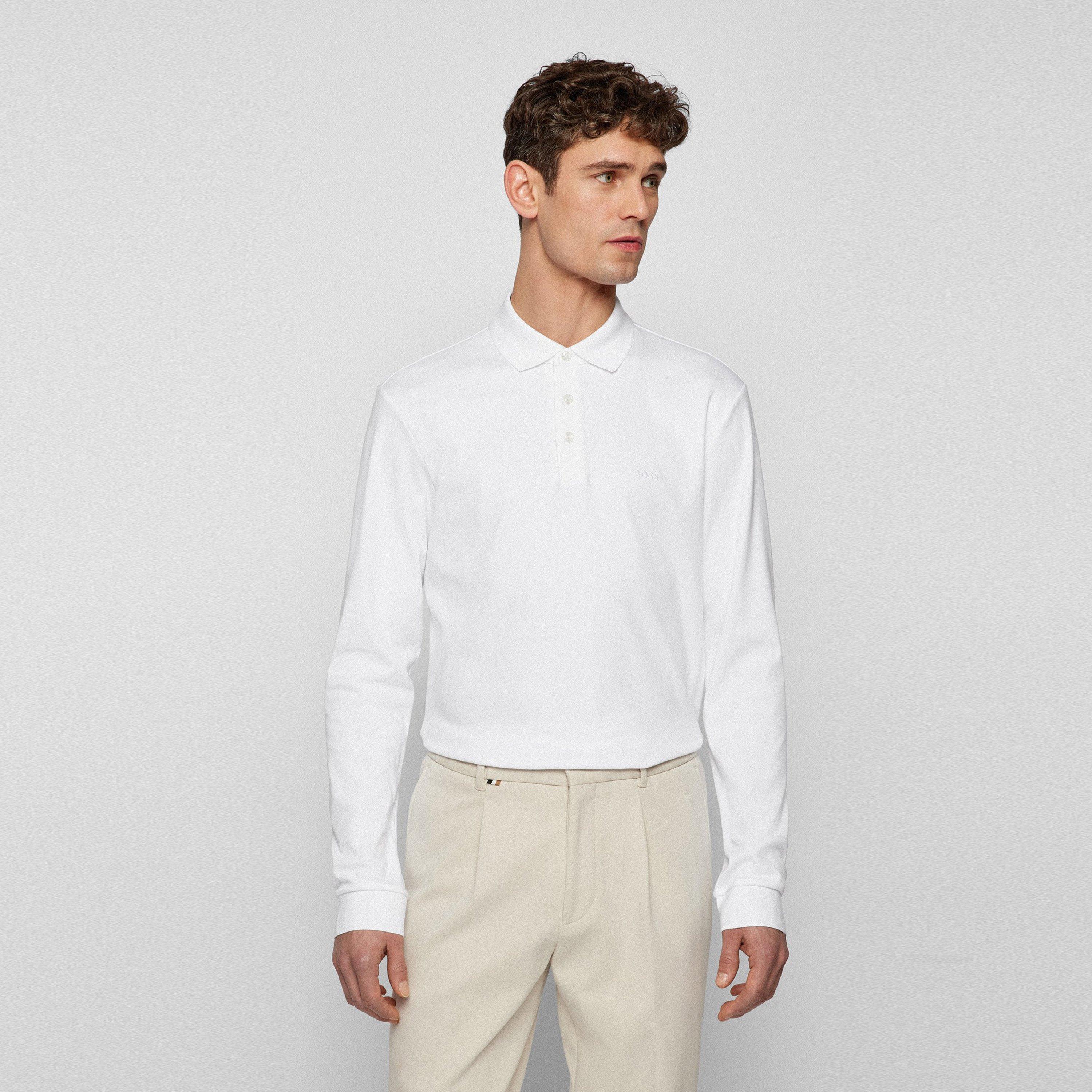 White 100 - Boss - Men's HBB Pado 30 Long-Sleeve Polo Shirt, Iconic Logo Embroidered - 2