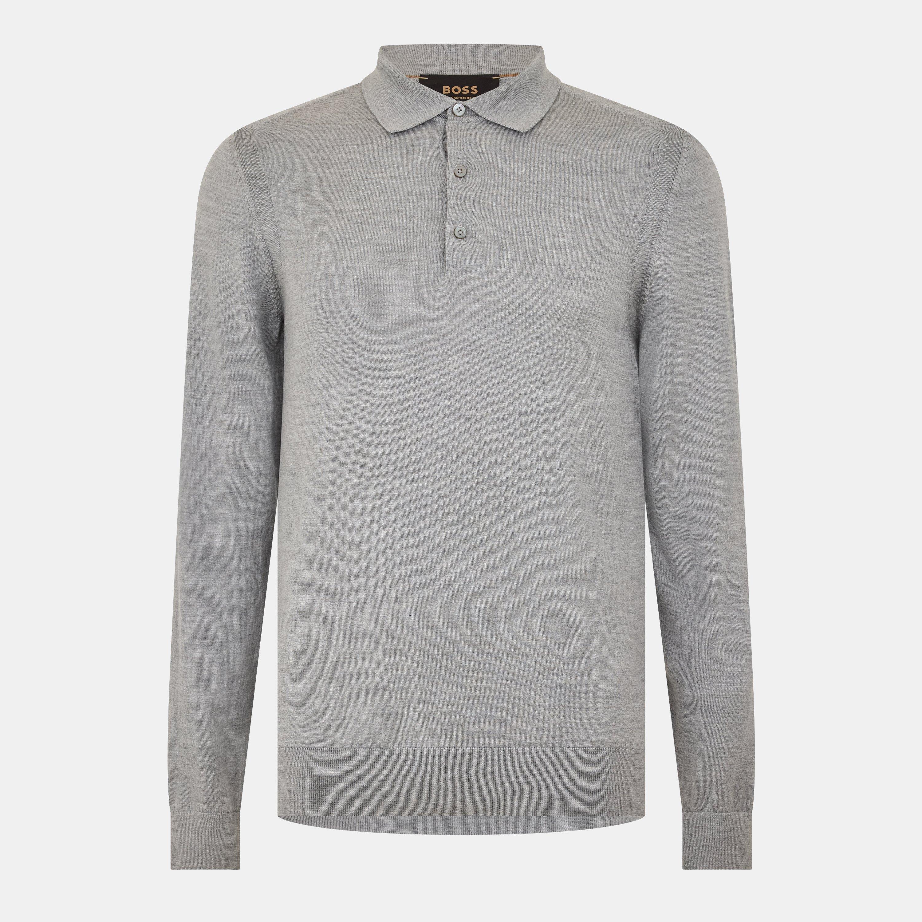 Silver - Boss - Men's Ovio Long Sleeve Polo Shirt - 1