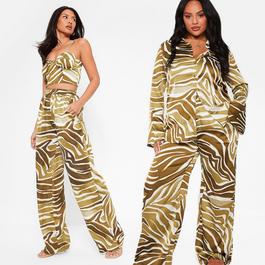 I Saw It First ISAWITFIRST Printed Wide Leg Satin Trousers Co Ord