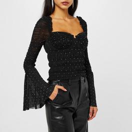 Self Portrait Mesh Rhinestone Top