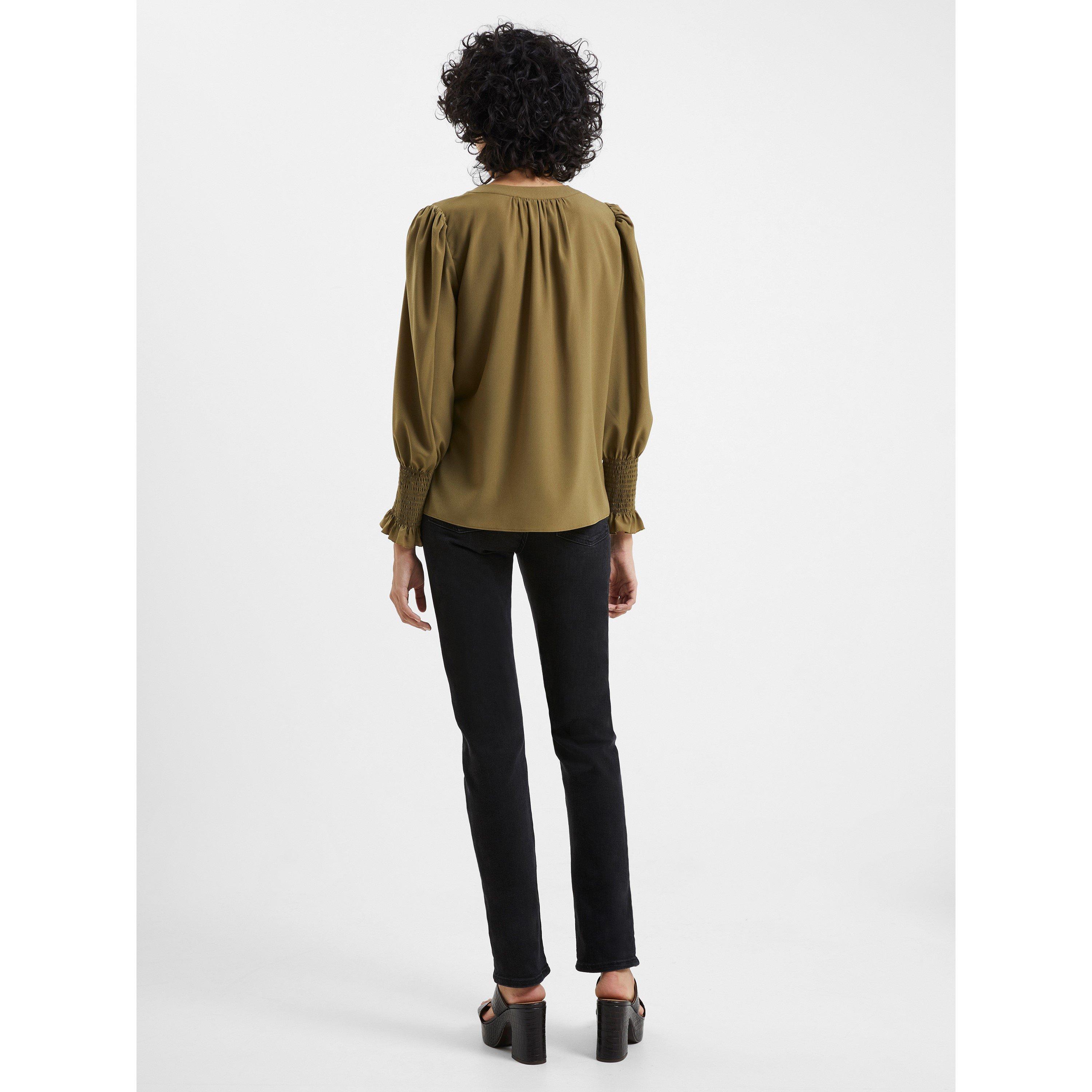 20-Nutria - French Connection - Women's Crepe V-Neck Long-Sleeve Blouse - 4