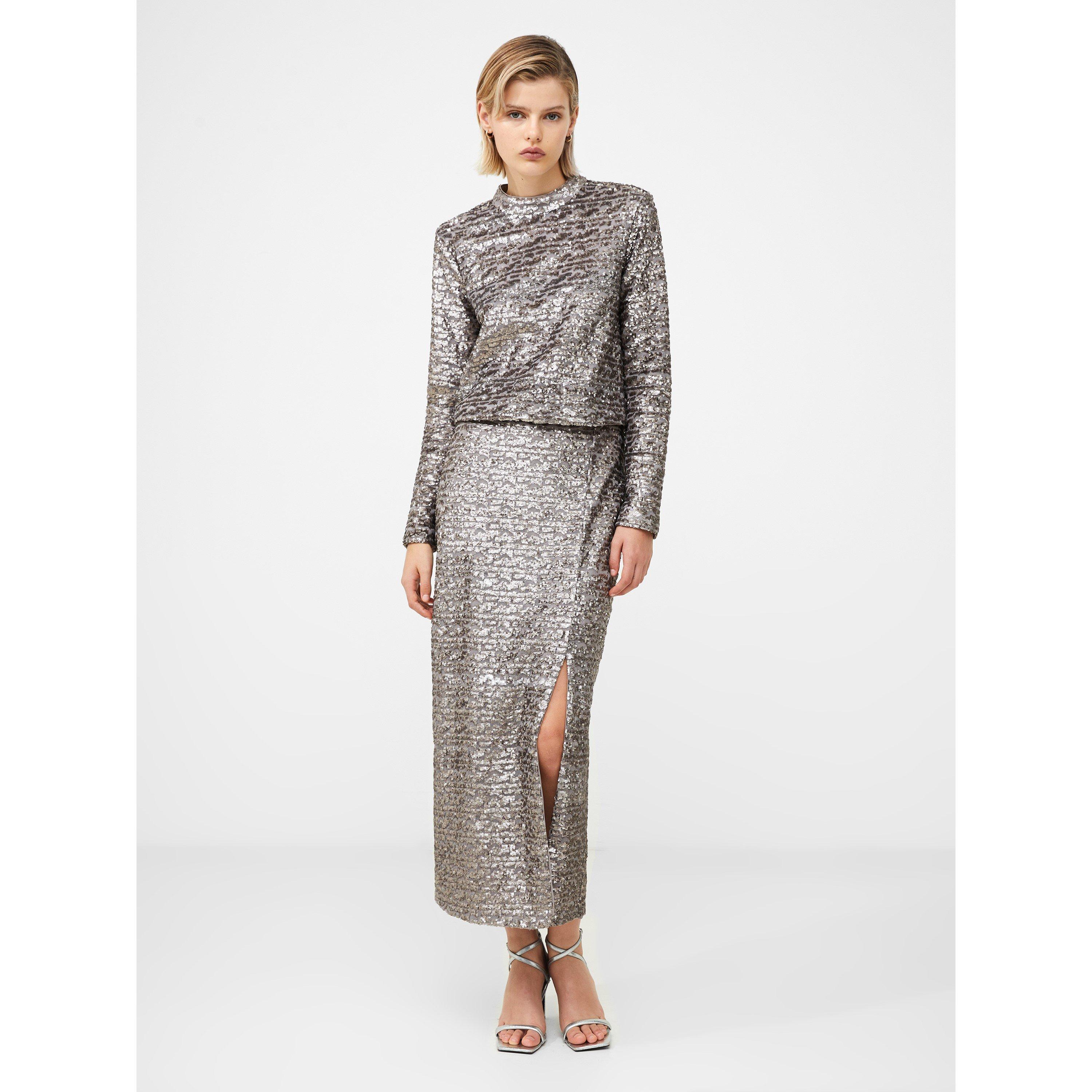 90-Gun Metal - French Connection - Women's Adalynn Sequin Long-Sleeve Blouse - 1