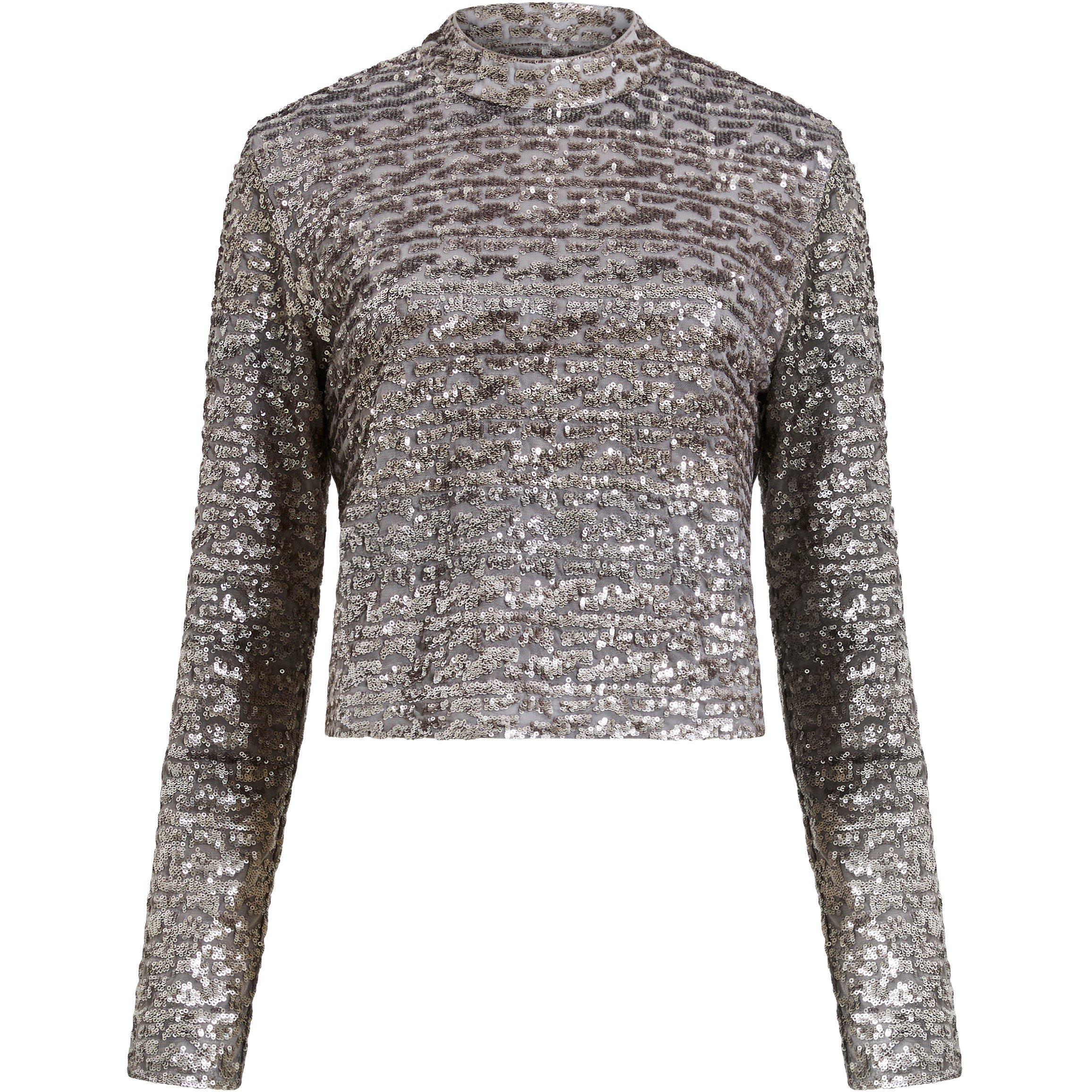 90-Gun Metal - French Connection - Women's Adalynn Sequin Long-Sleeve Blouse - 3