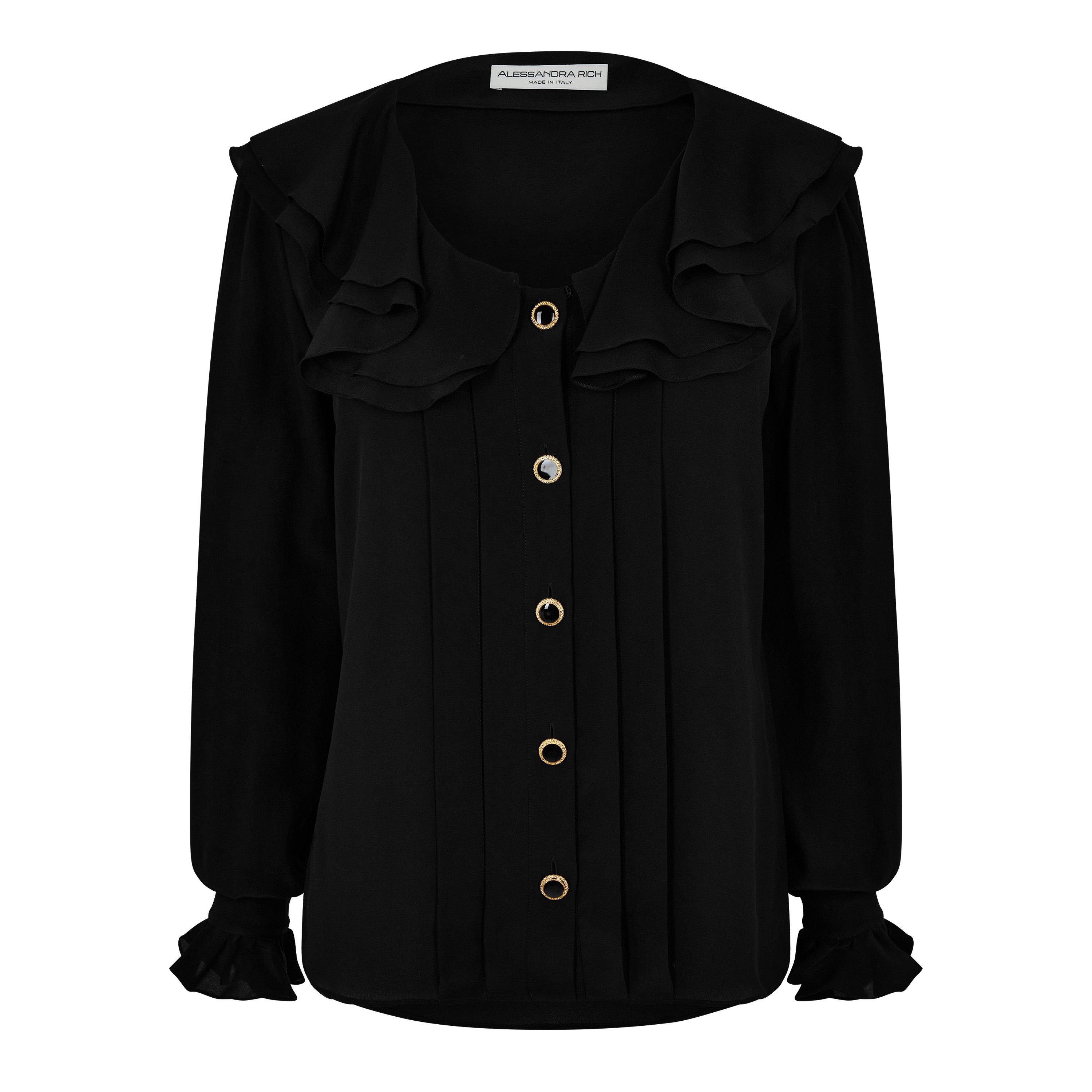 Black - Alessandra Rich - Women's Long-Sleeve Silk Blouse - 5