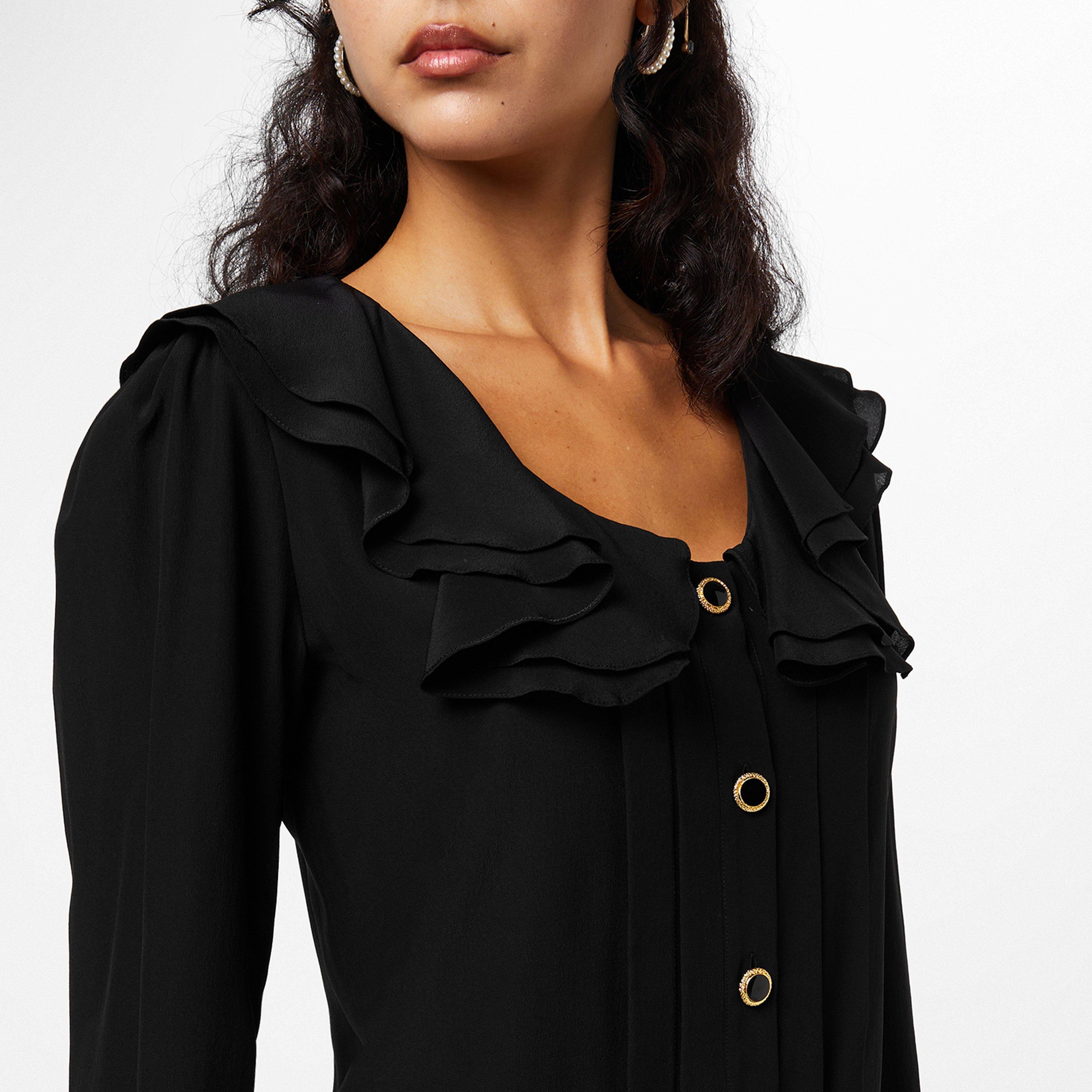 Black - Alessandra Rich - Women's Long-Sleeve Silk Blouse - 3