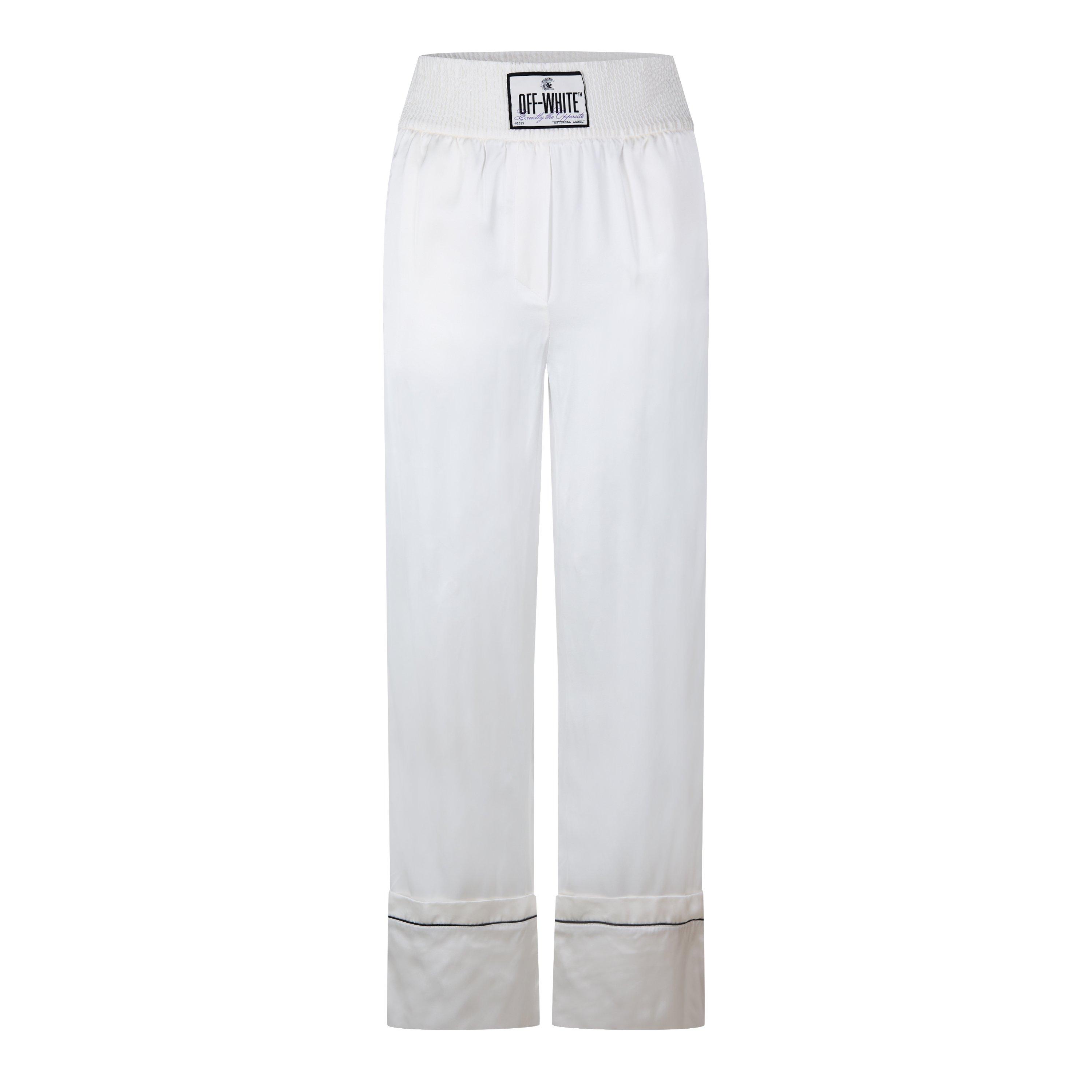 White - Off White - Women's Satin Pyjama Pant, Satin Construction Trousers - 1