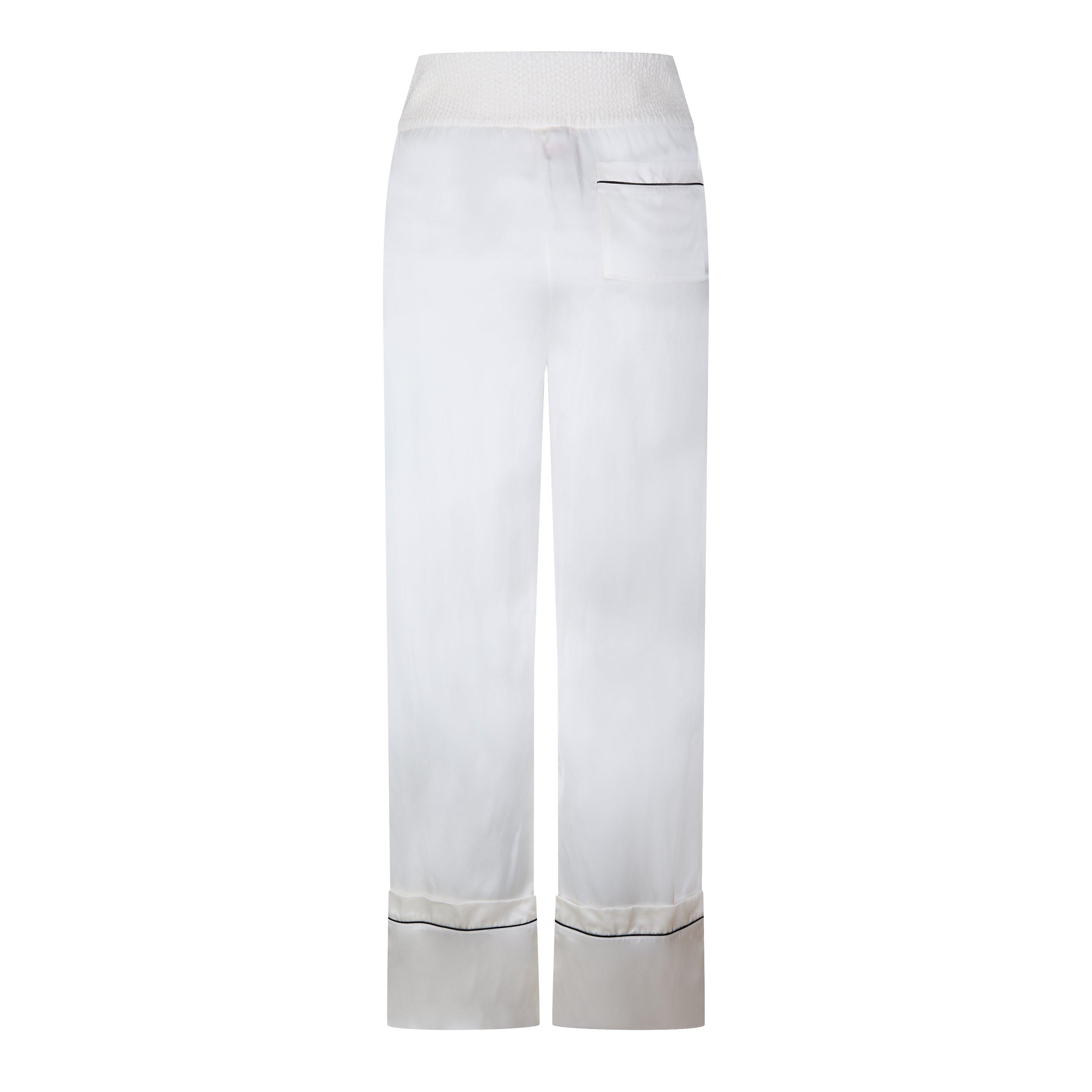 White - Off White - Women's Satin Pyjama Pant, Satin Construction Trousers - 2