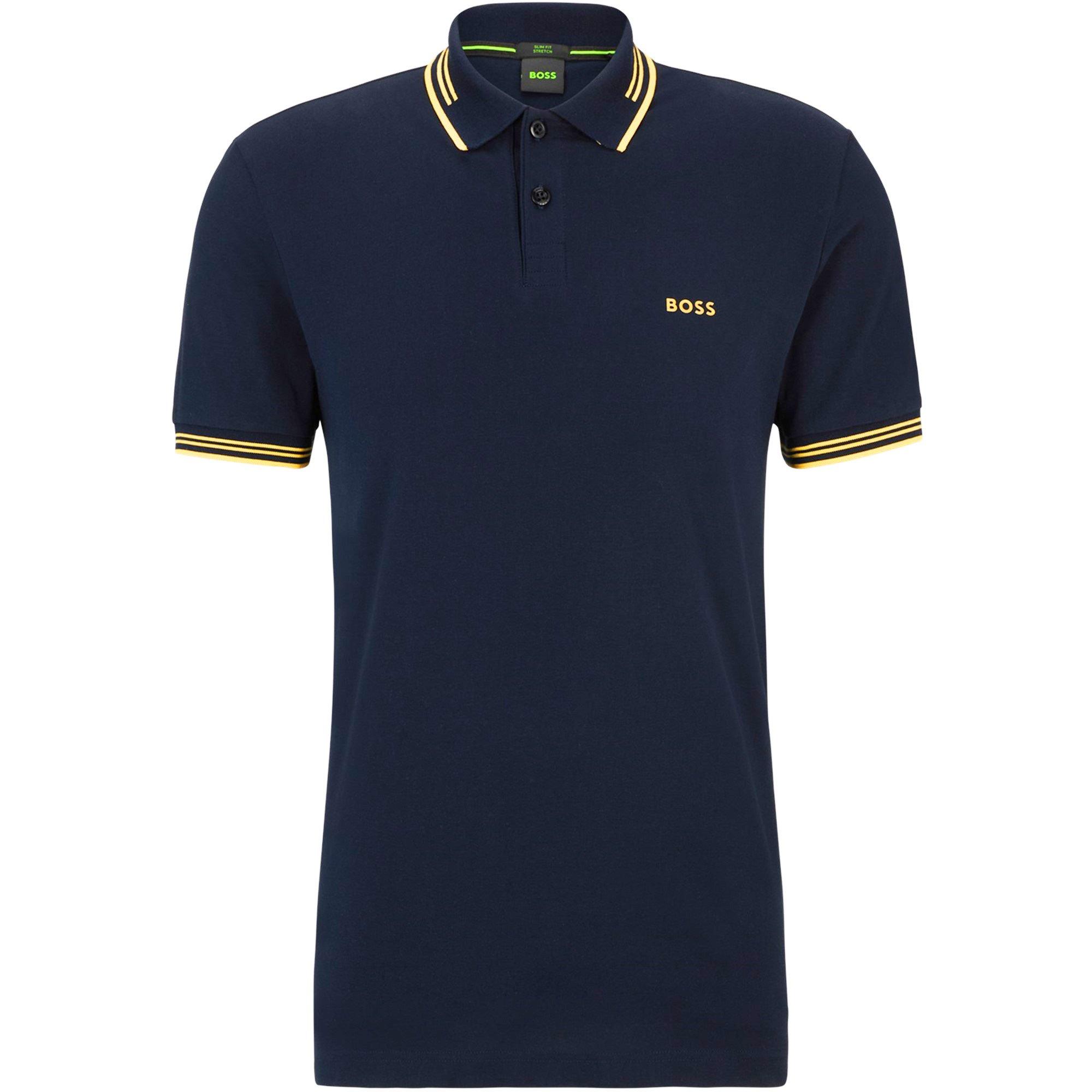 Navy/Gold 401 - Boss - Mens BOSS GREEN Paul Contrast Striped Trim Short Sleeve Polo Shirt - 1