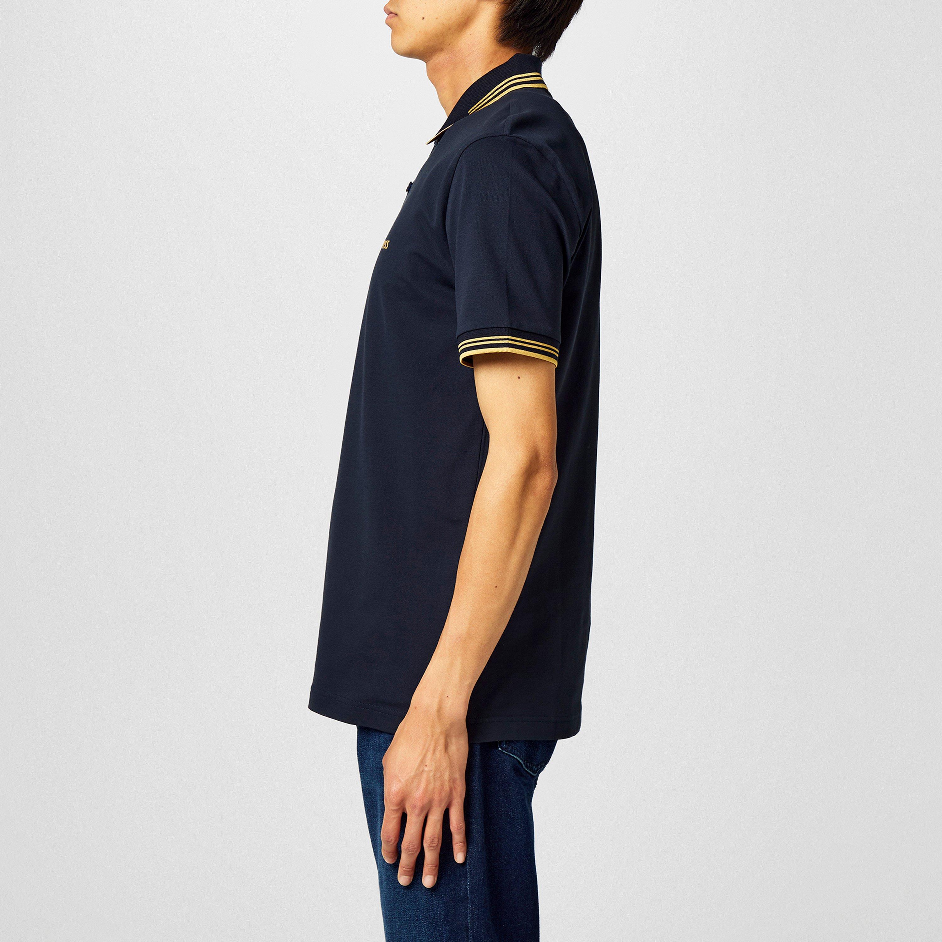 Navy/Gold 401 - Boss - Men's HBG Paul Polo Contrast Striped Trim Shirt - 5