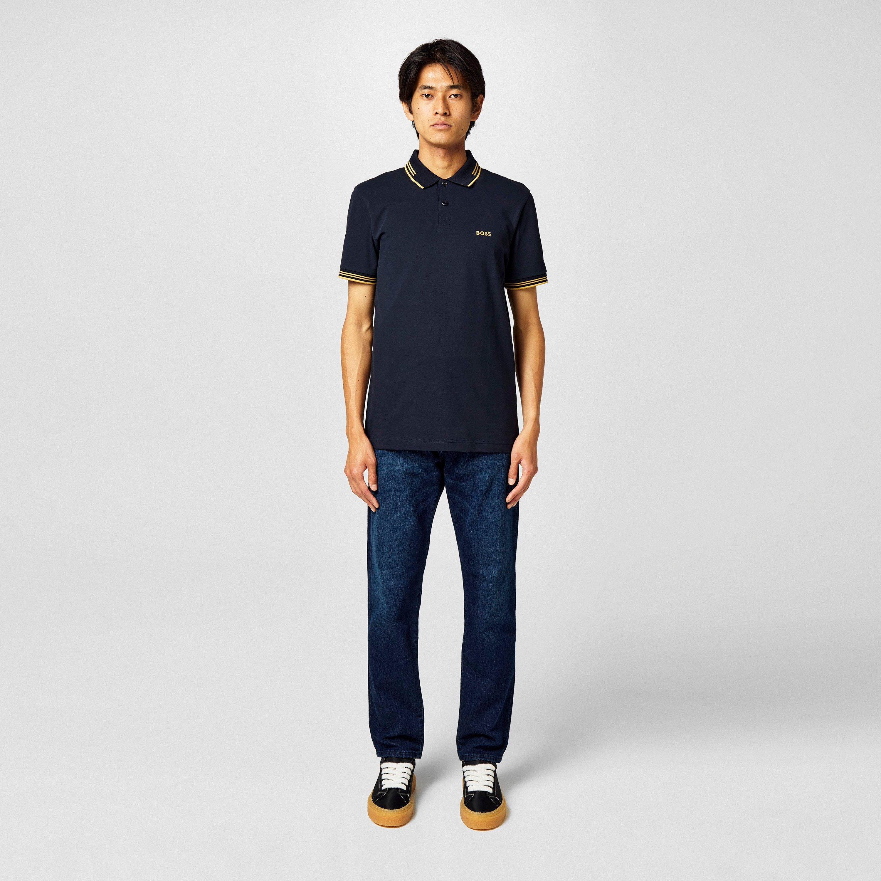 Navy/Gold 401 - Boss - Men's HBG Paul Polo Contrast Striped Trim Shirt - 6