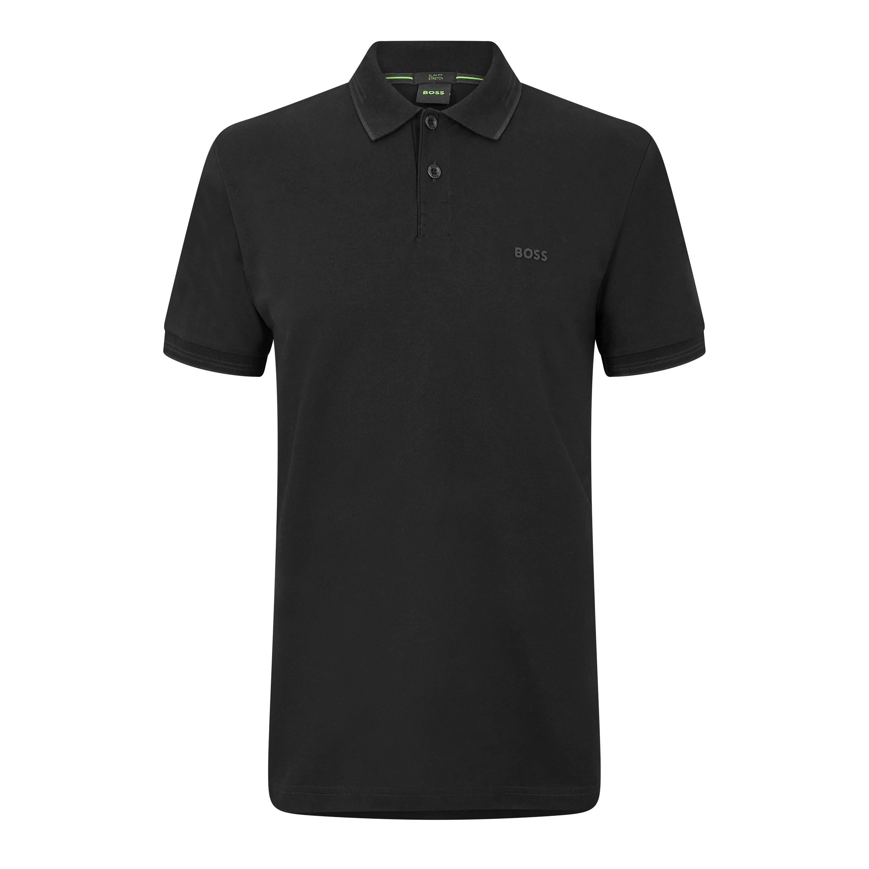 Boss Mens BOSS GREEN Paul Contrast Striped Trim Short Sleeve Polo Shirt - Black - L