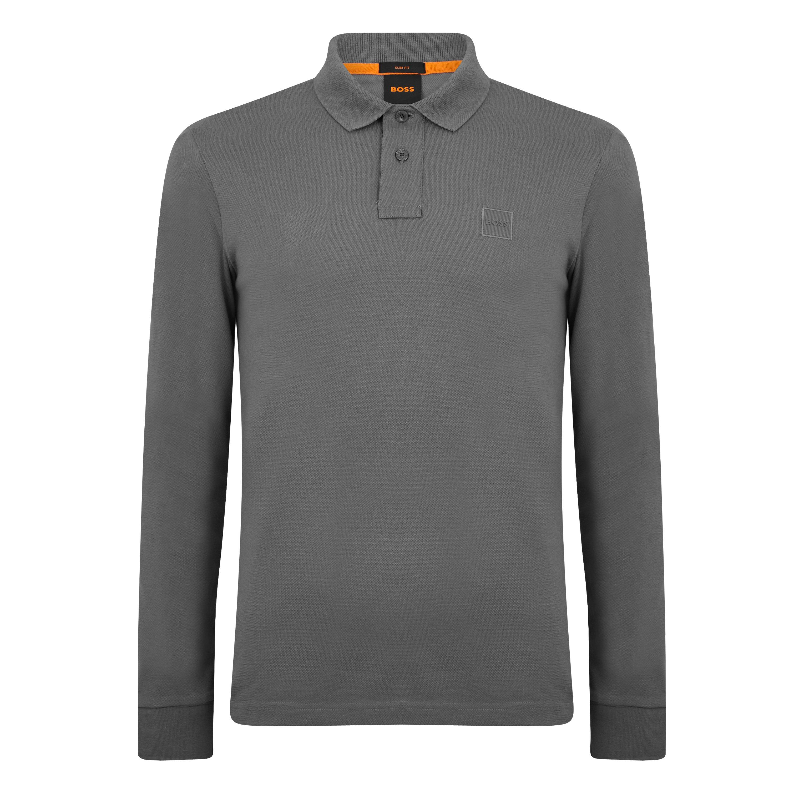 Charcoal 029 - Boss - Mens BOSS ORANGE Passerby Premium Cotton Long Sleeve Polo Shirt with Logo Detail - 1