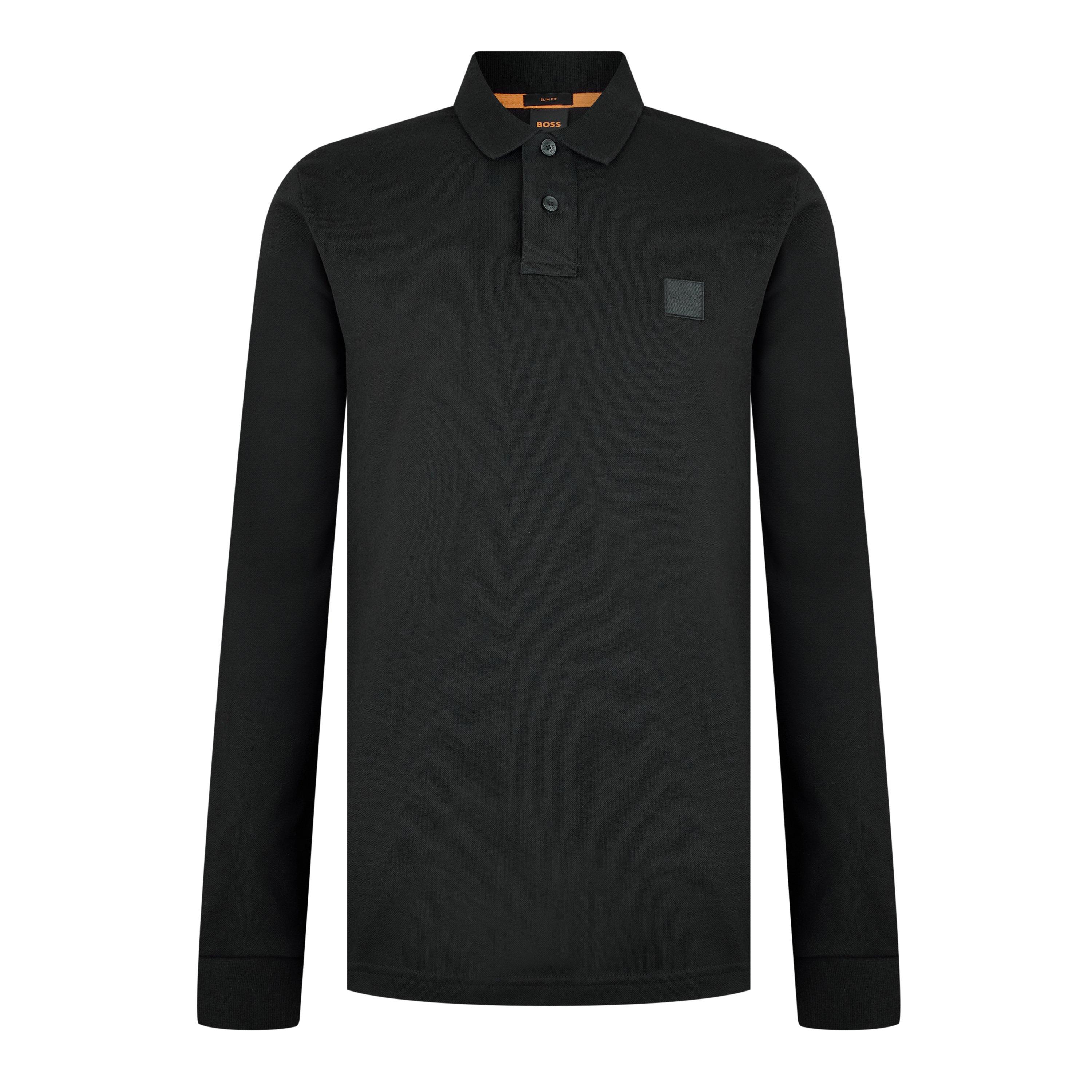 Black 001 - Boss - Mens BOSS ORANGE Passerby Premium Cotton Long Sleeve Polo Shirt with Logo Detail - 7