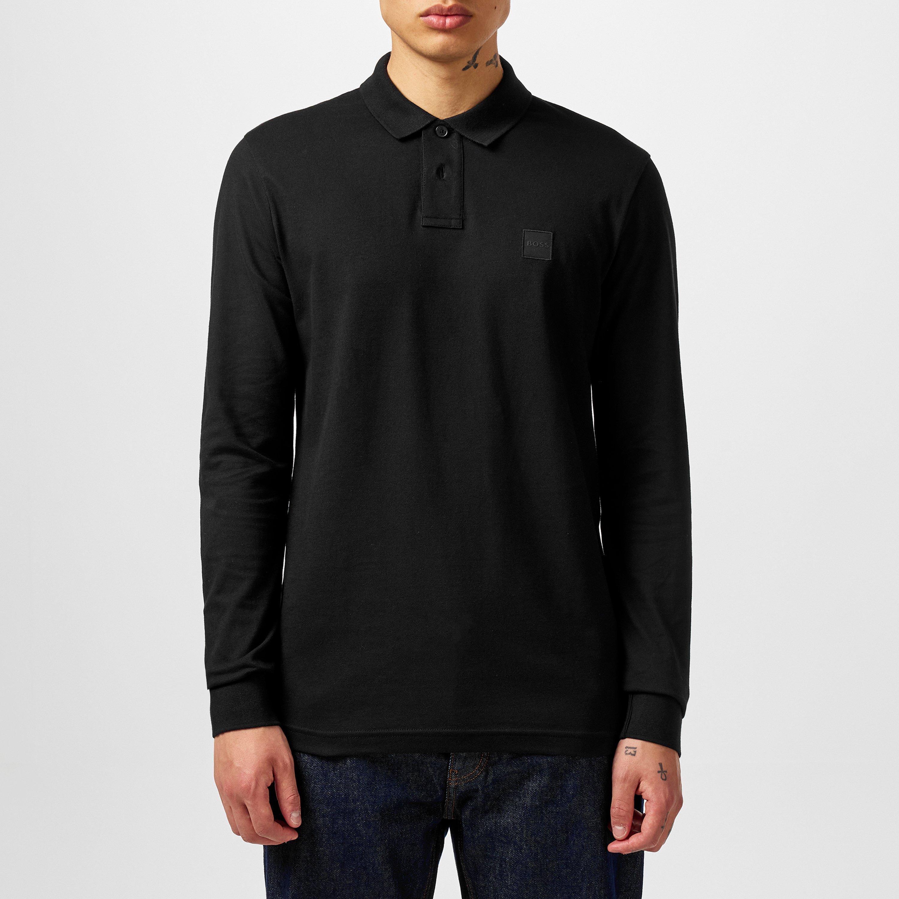 Black 001 - Boss - Mens BOSS ORANGE Passerby Premium Cotton Long Sleeve Polo Shirt with Logo Detail - 3
