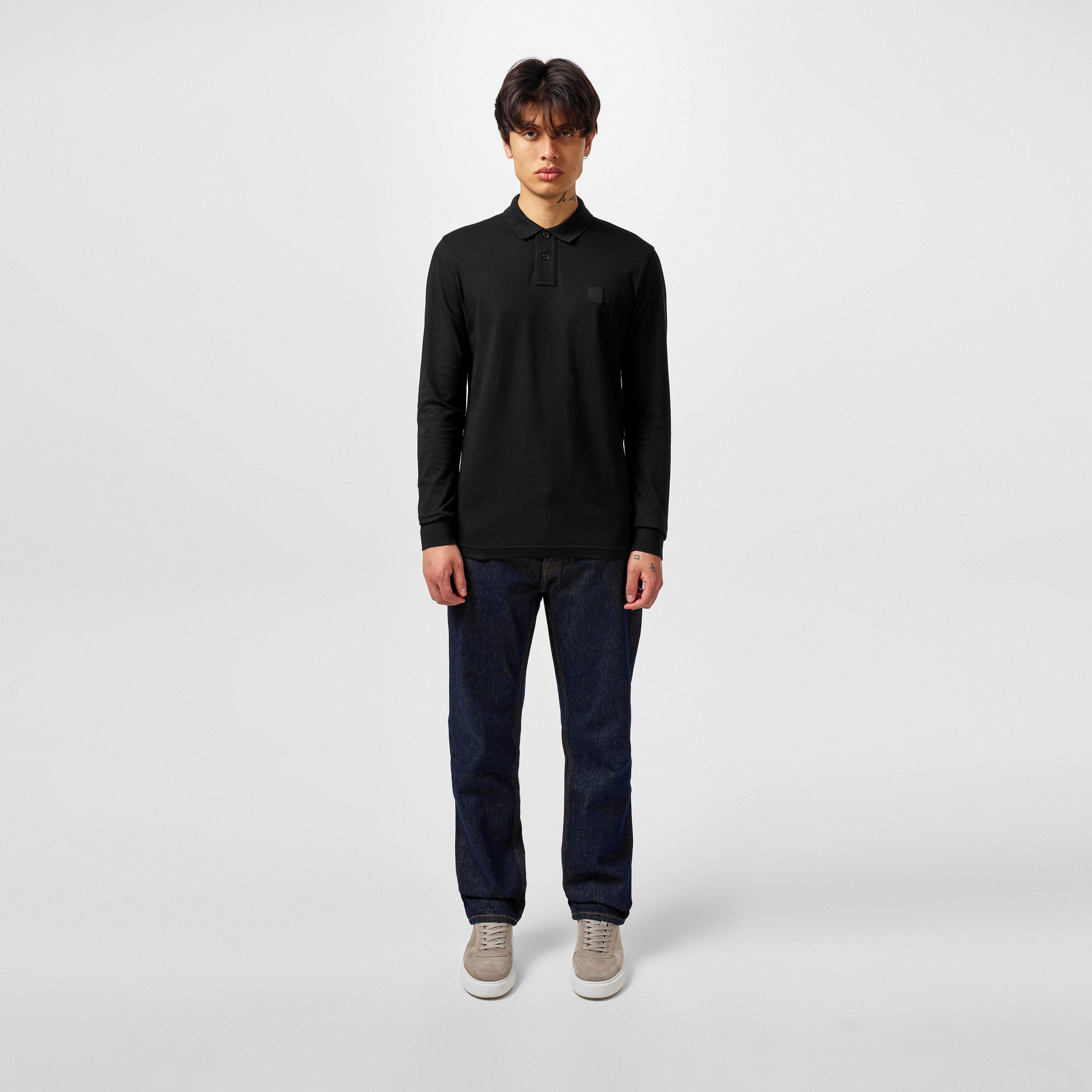 Black 001 - Boss - Mens BOSS ORANGE Passerby Premium Cotton Long Sleeve Polo Shirt with Logo Detail - 6