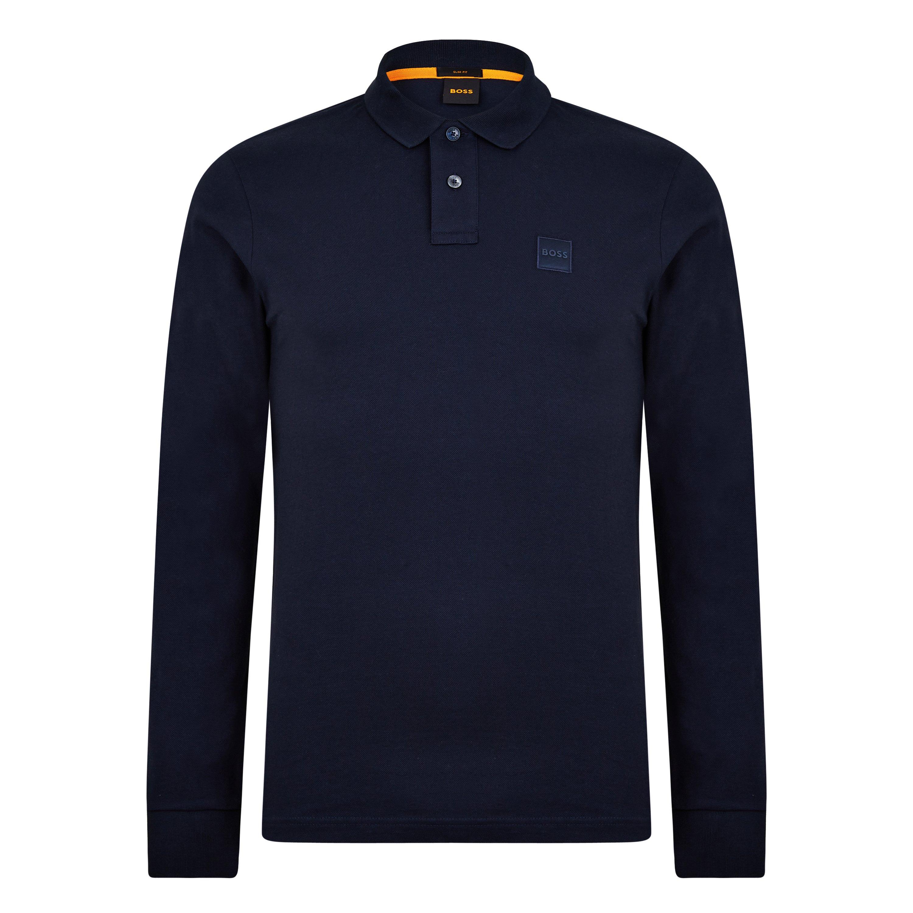 Navy 404 - Boss - Mens BOSS ORANGE Passerby Premium Cotton Long Sleeve Polo Shirt with Logo Detail - 7