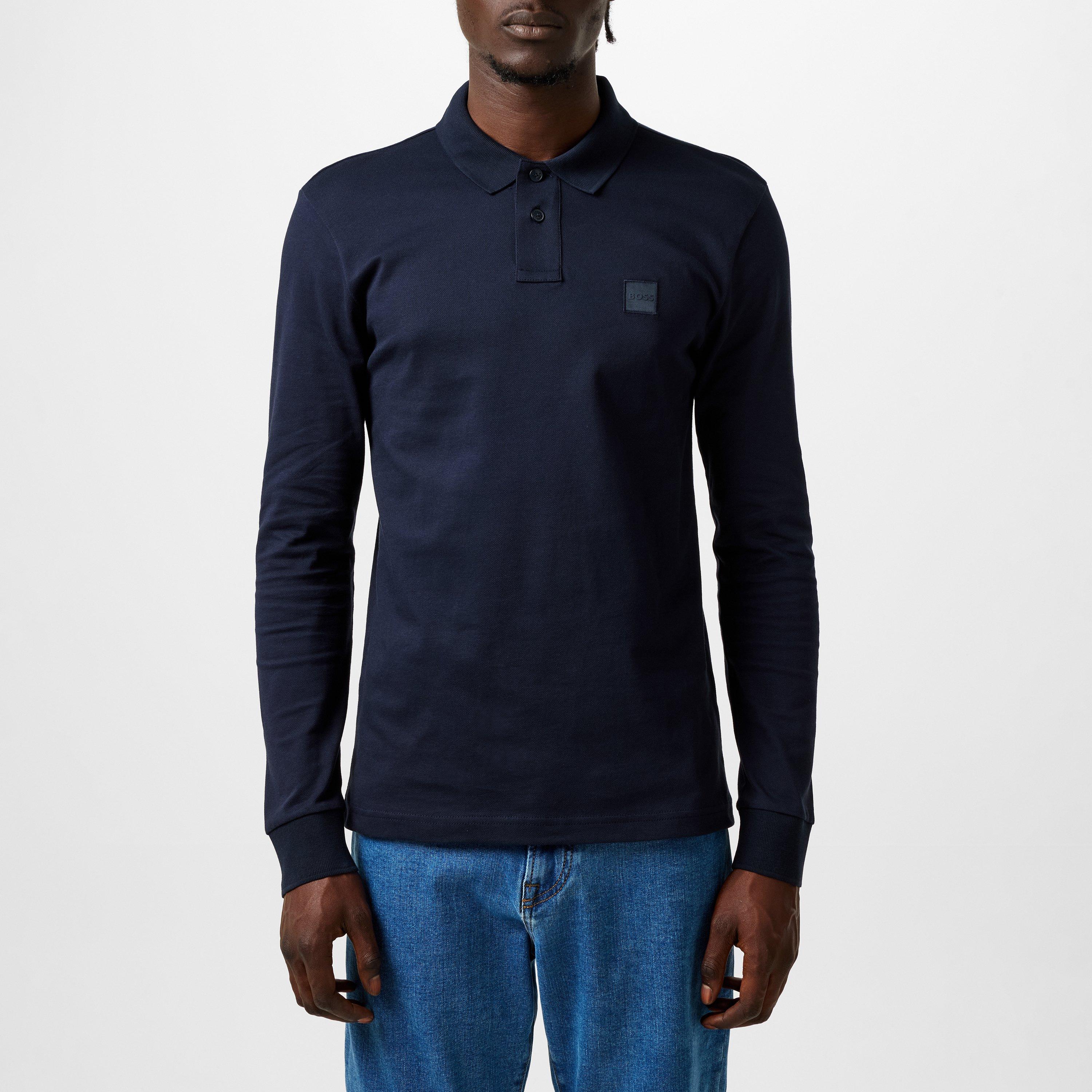 Navy 404 - Boss - Mens BOSS ORANGE Passerby Premium Cotton Long Sleeve Polo Shirt with Logo Detail - 3