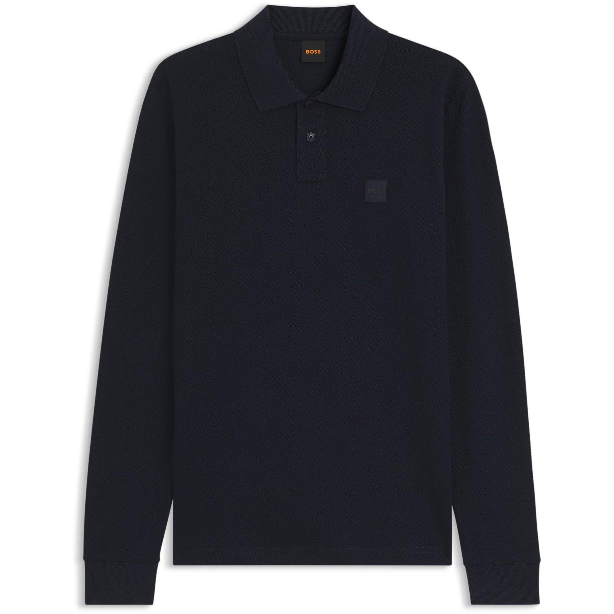 Boss Mens BOSS ORANGE Passerby Premium Cotton Long Sleeve Polo Shirt with Logo Detail - Dark Blue - Small