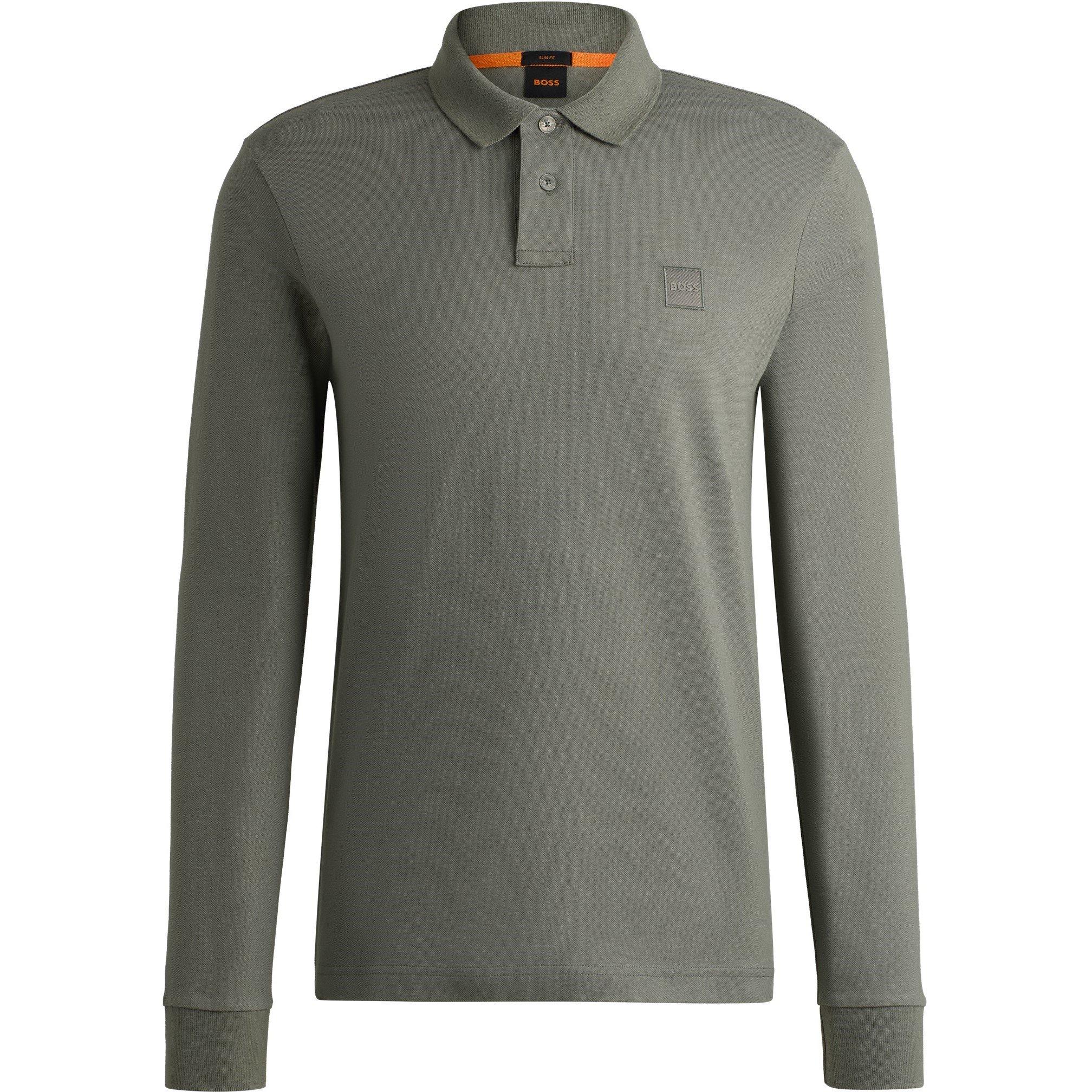 Boss Mens BOSS ORANGE Passerby Premium Cotton Long Sleeve Polo Shirt with Logo Detail - Grey 076 - XL