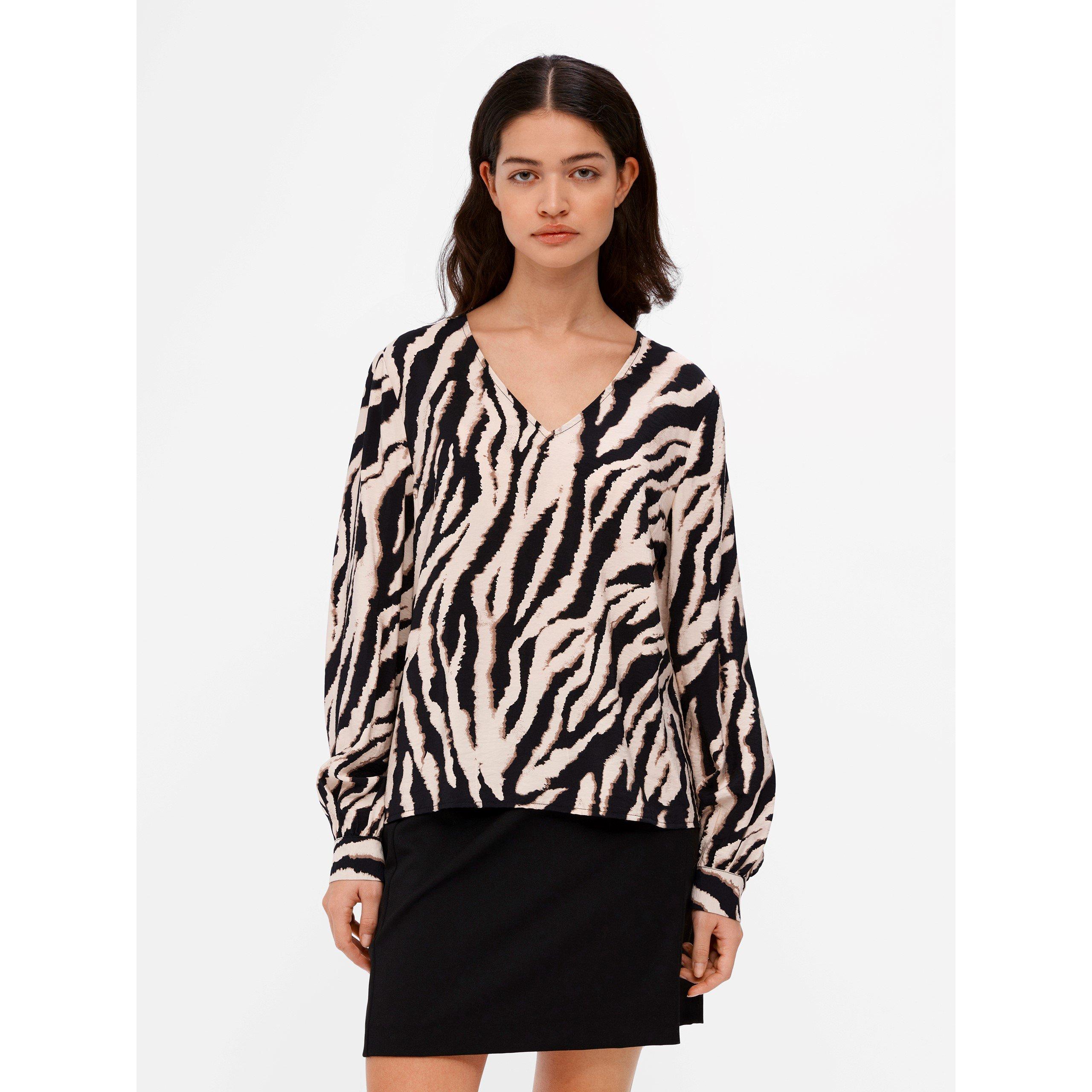 Object Women's Jacira Long-Sleeve Blouse - Fossil Zebra - 8 (36)