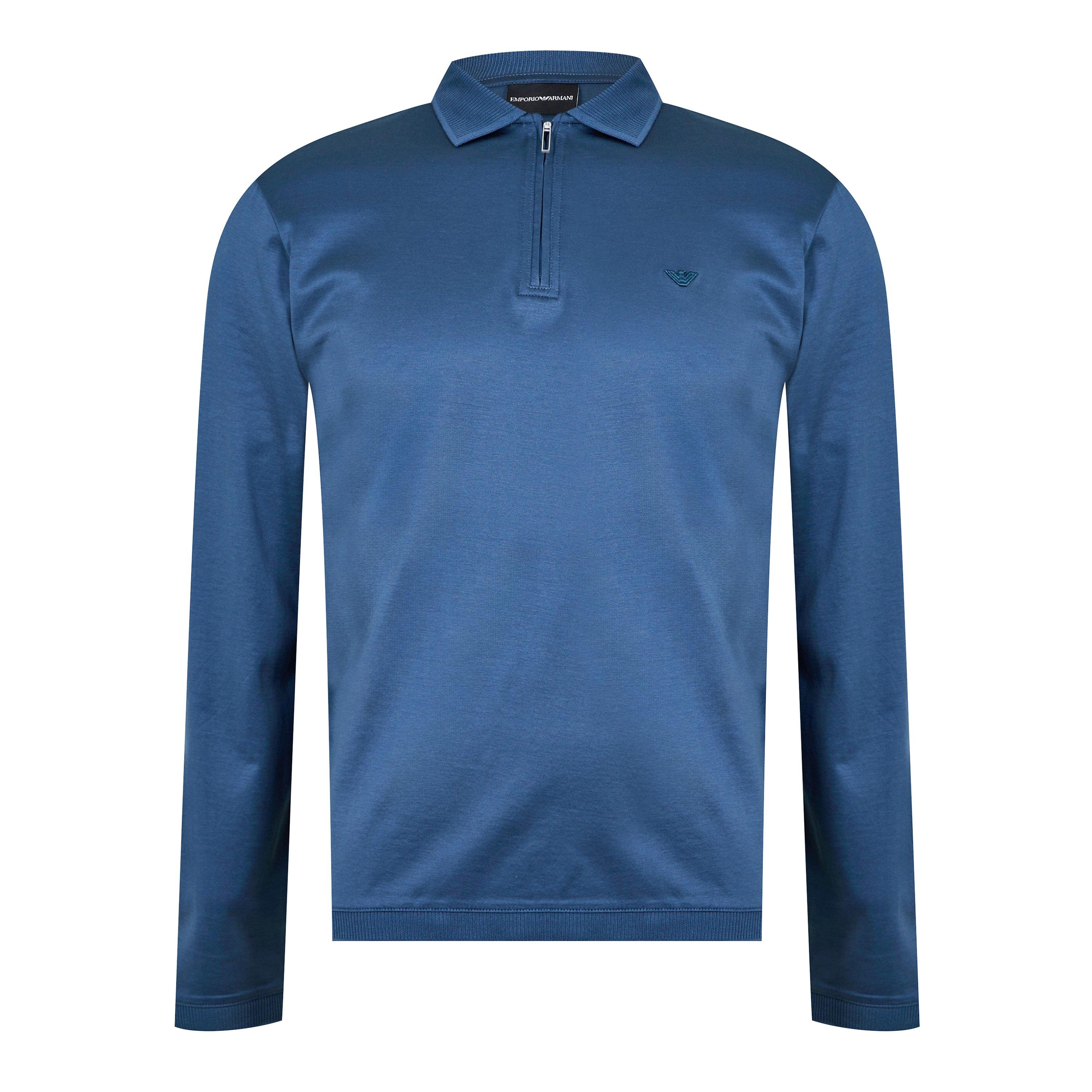 Ocean Blue - Emporio Armani - Mercerised Long Sleeve Polo Shirt - 6