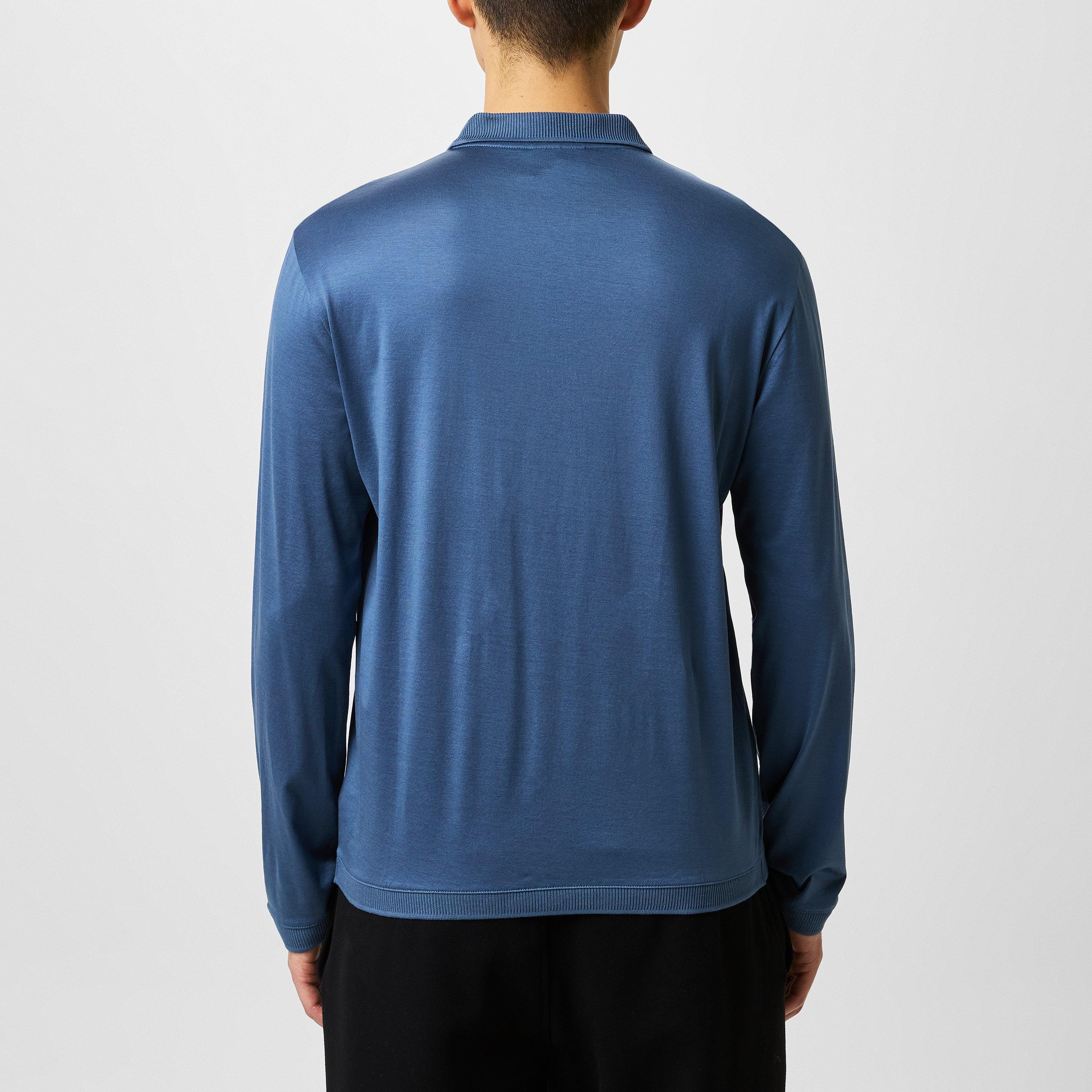 Ocean Blue - Emporio Armani - Mercerised Long Sleeve Polo Shirt - 3
