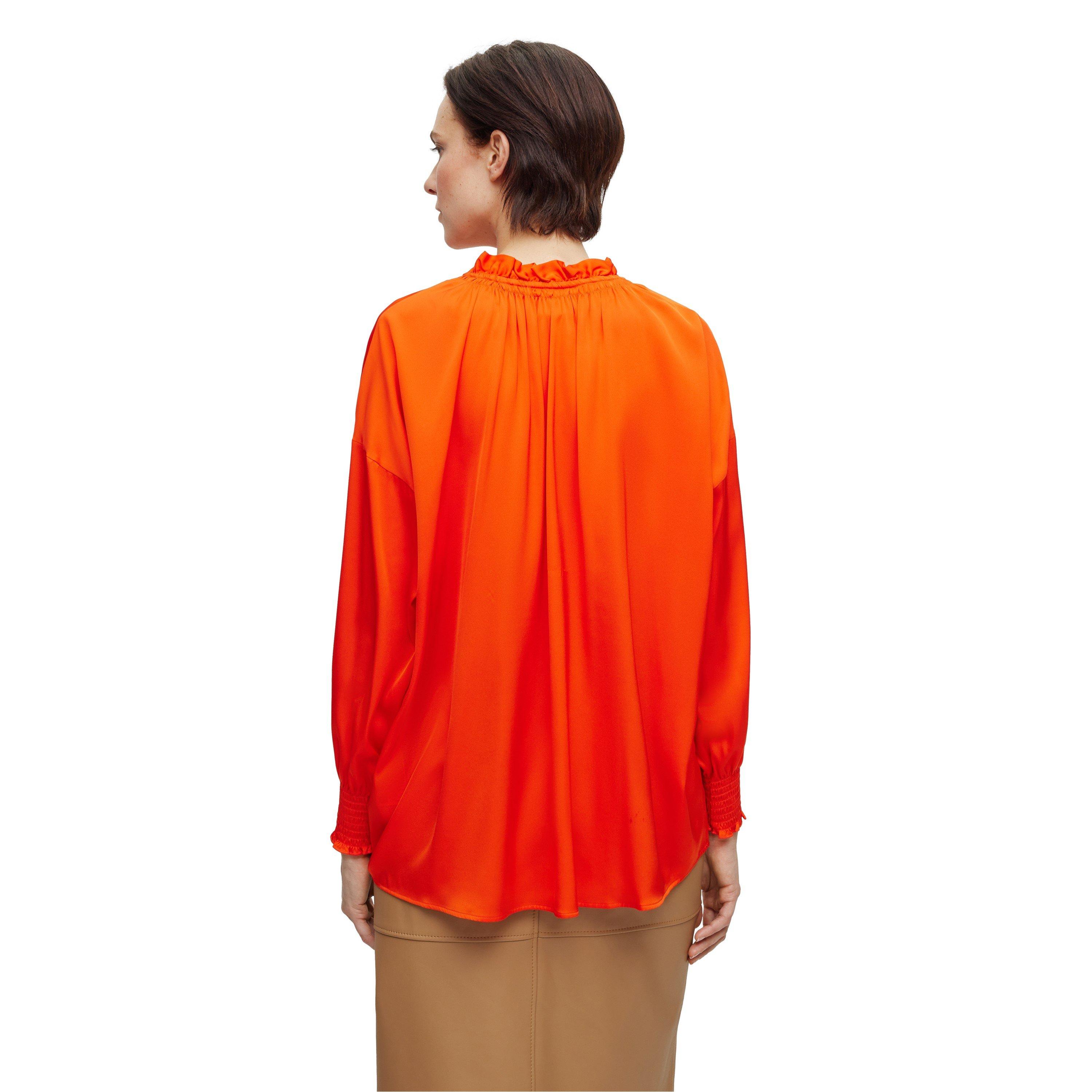 Bright Orange - Boss - Women's Baratina Blouse, Drawstring Neckline - 2