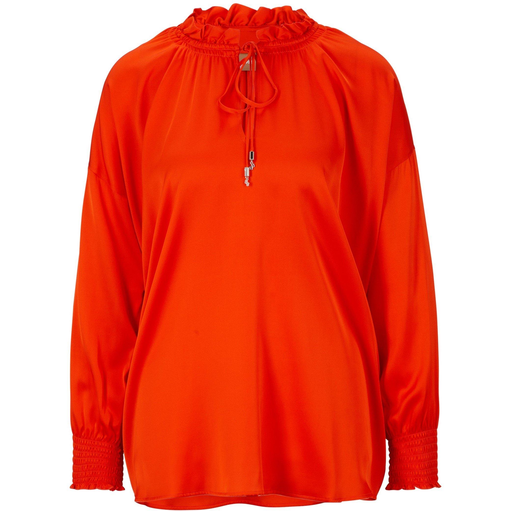 Bright Orange - Boss - Women's Baratina Blouse, Drawstring Neckline - 3