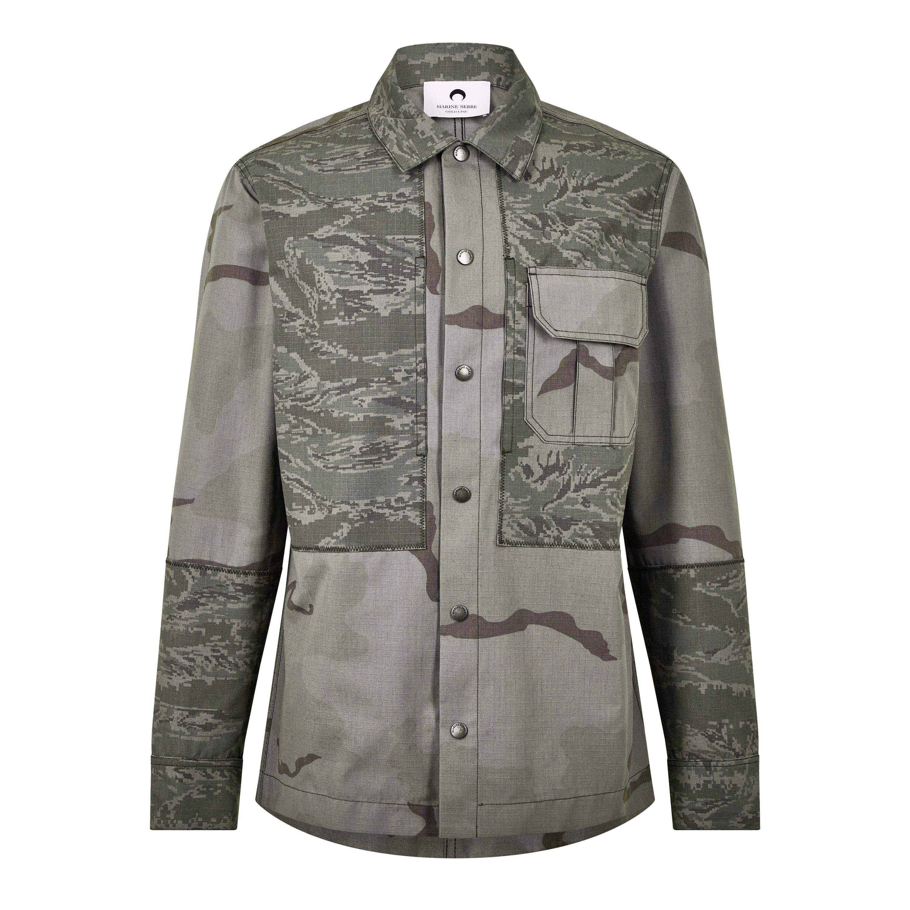 Dark Grey - Marine Serre - Men's  Ripstop Wool Long Sleeve Overshirt - 8