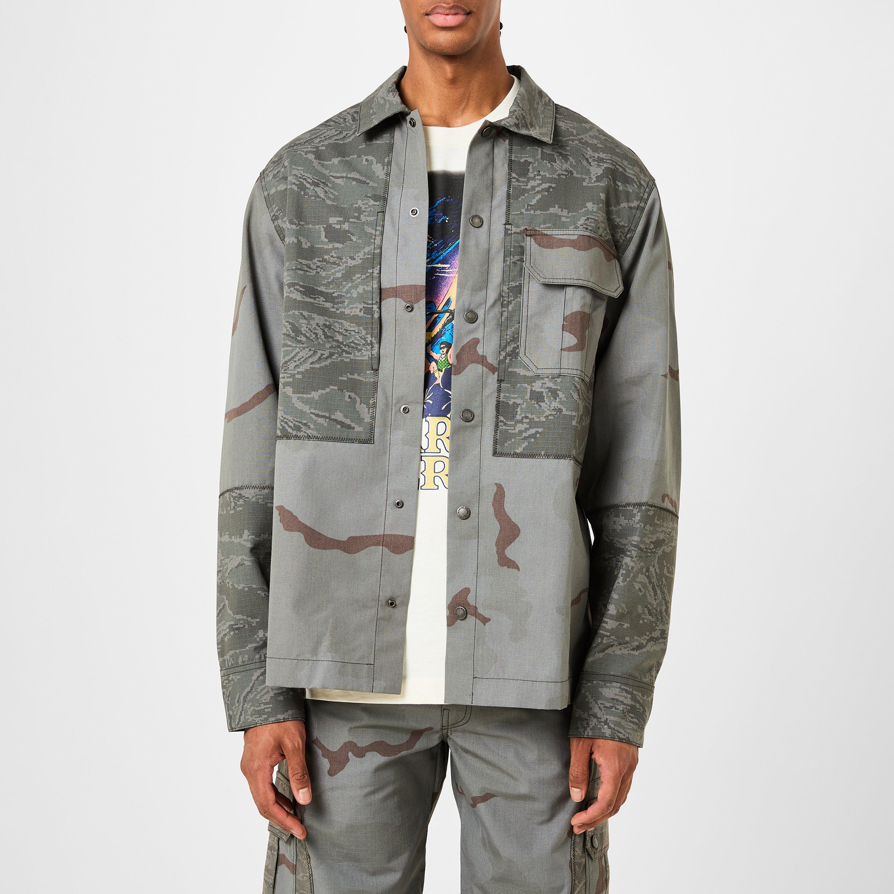 Dark Grey - Marine Serre - Men's  Ripstop Wool Long Sleeve Overshirt - 3