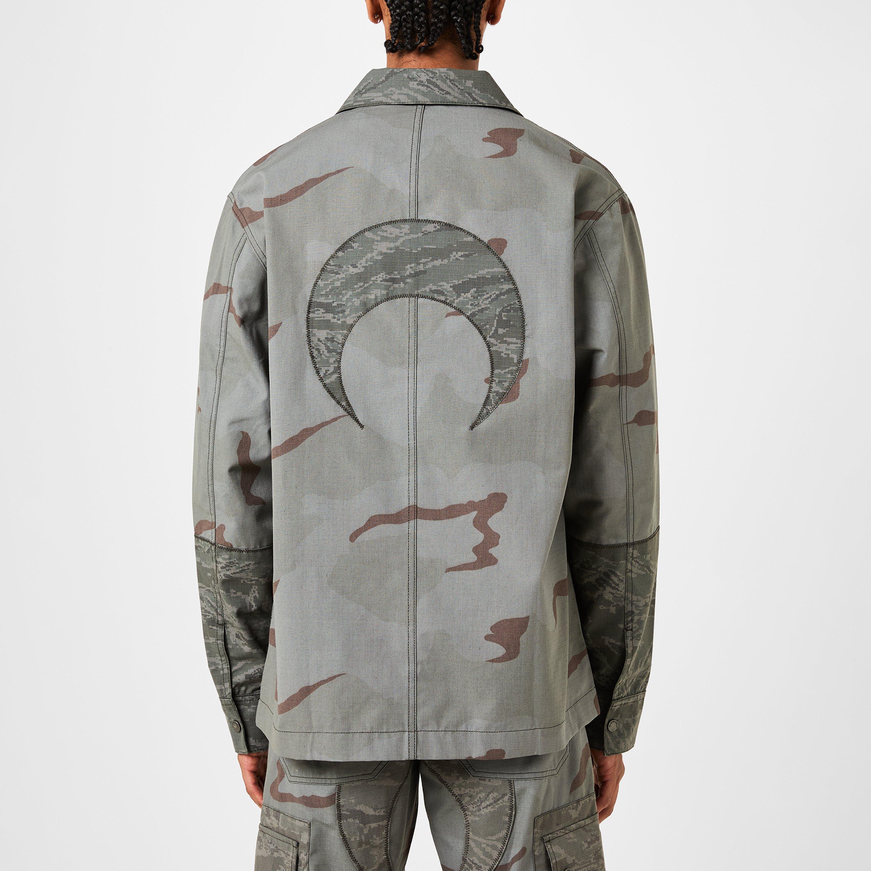 Dark Grey - Marine Serre - Men's  Ripstop Wool Long Sleeve Overshirt - 4