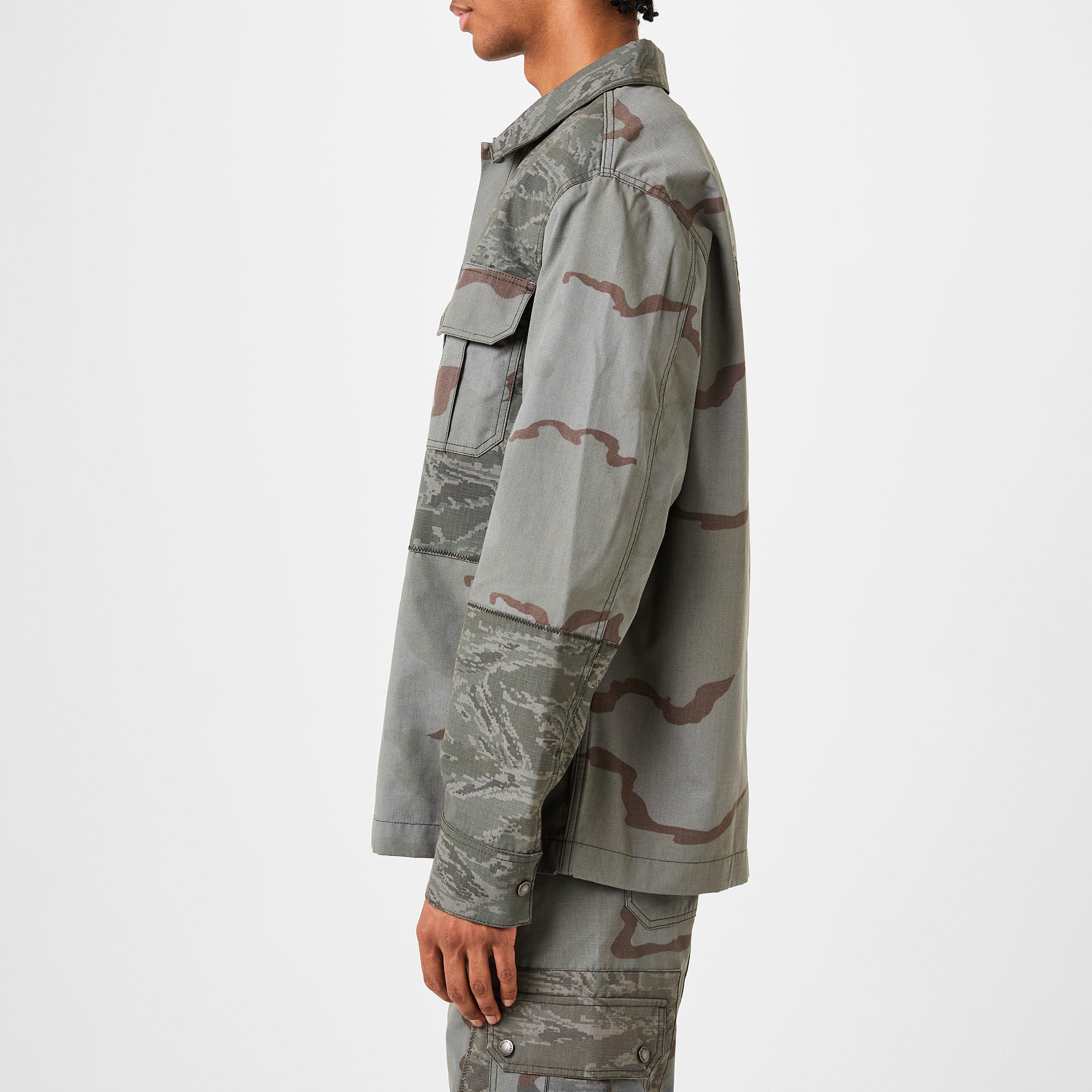 Dark Grey - Marine Serre - Men's  Ripstop Wool Long Sleeve Overshirt - 5