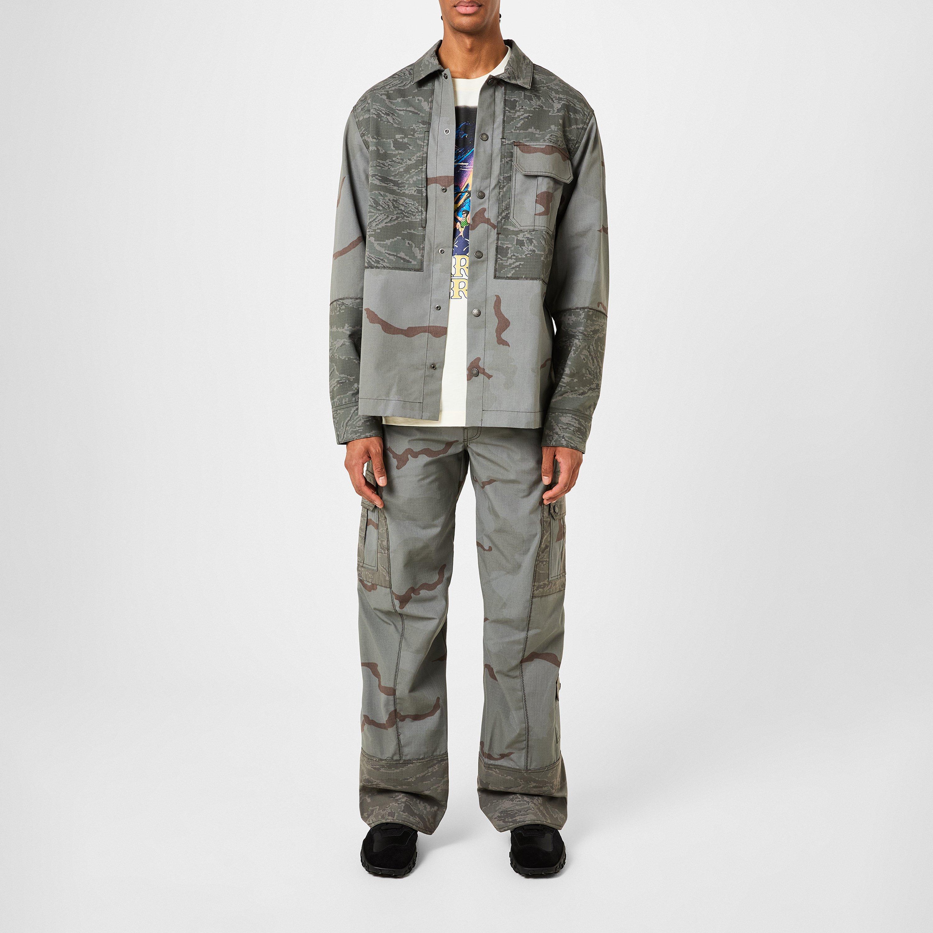 Dark Grey - Marine Serre - Men's  Ripstop Wool Long Sleeve Overshirt - 7