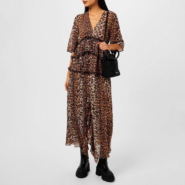 Ganni | Leopard Pleated Georgette Midi Flounce Skirt | Maxi Ganni | Leopard Pleated Georgette Midi Flounce Skirt | Maxi