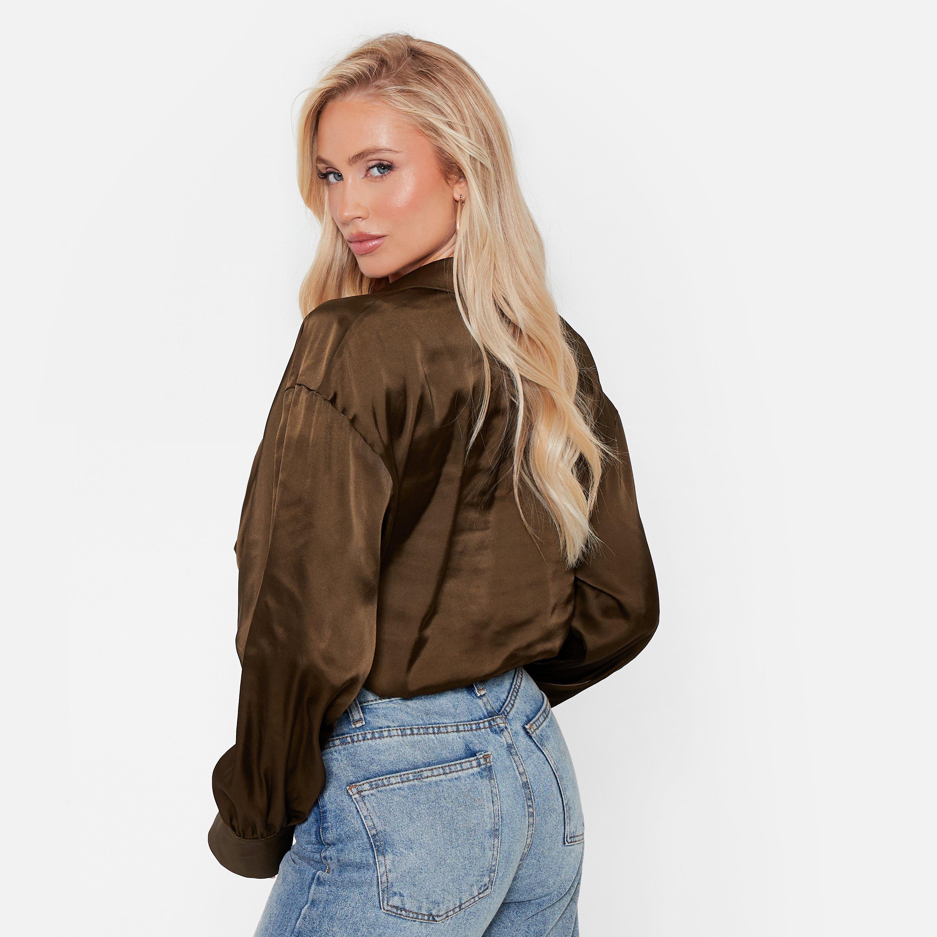 KHAKI - I Saw It First - Cowl Neck Plunge Satin Blouse - 5