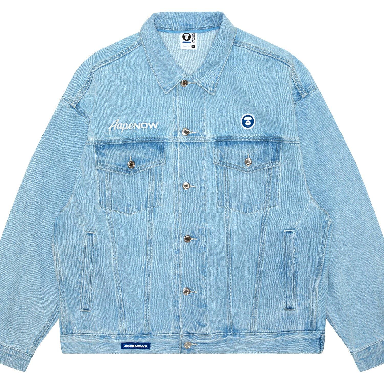 Light Blue - AAPE - Men's Patch Detail Cotton Long Sleeve Denim Jacket - 7