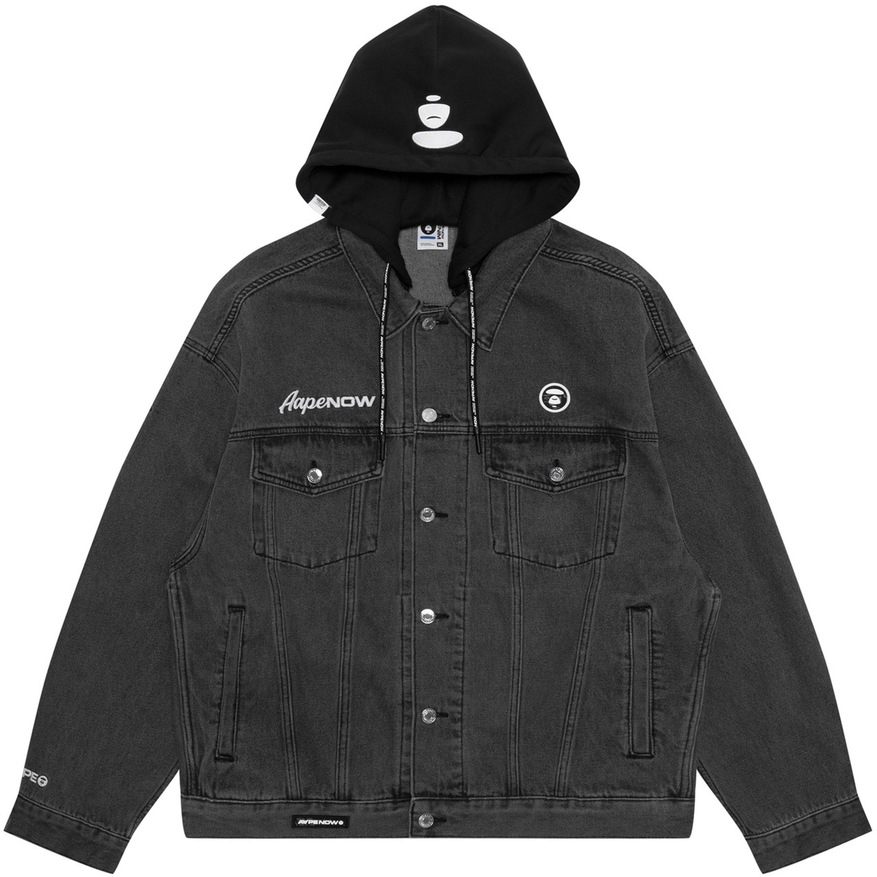 Black - AAPE - Men's  Cotton Long Sleeve Denim Jacket - 7