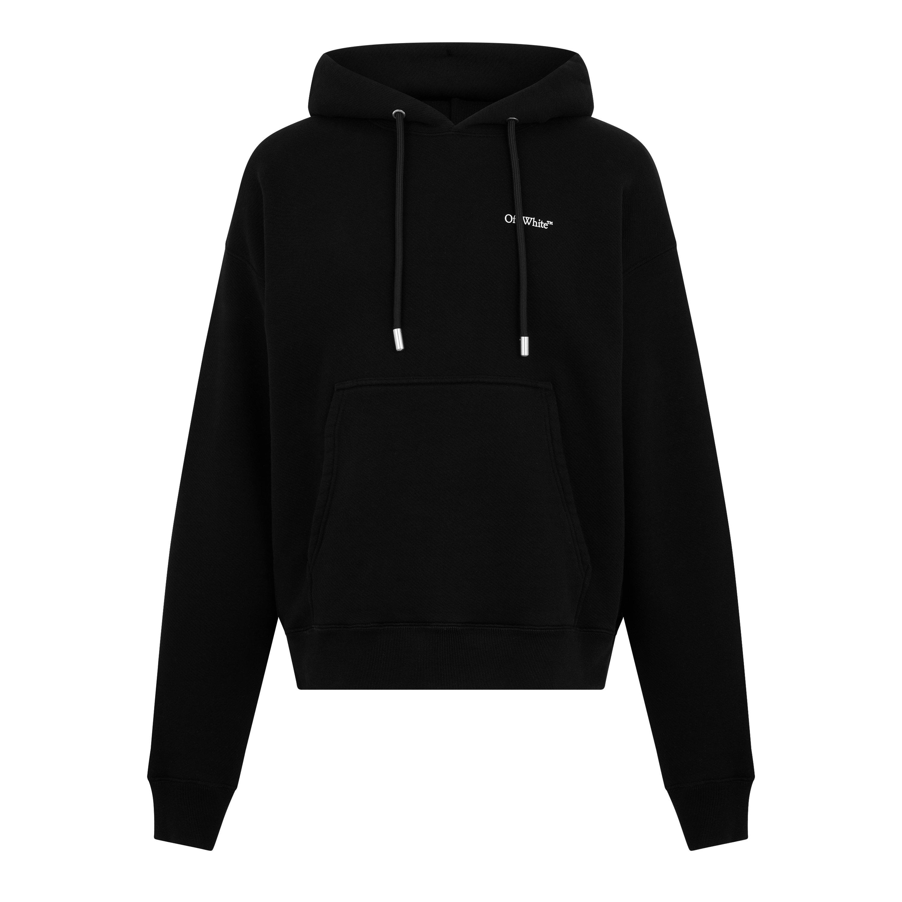 Black - Off White - Men's Logo Print Hoodie, Iconic Branding Arrow Motif - 7