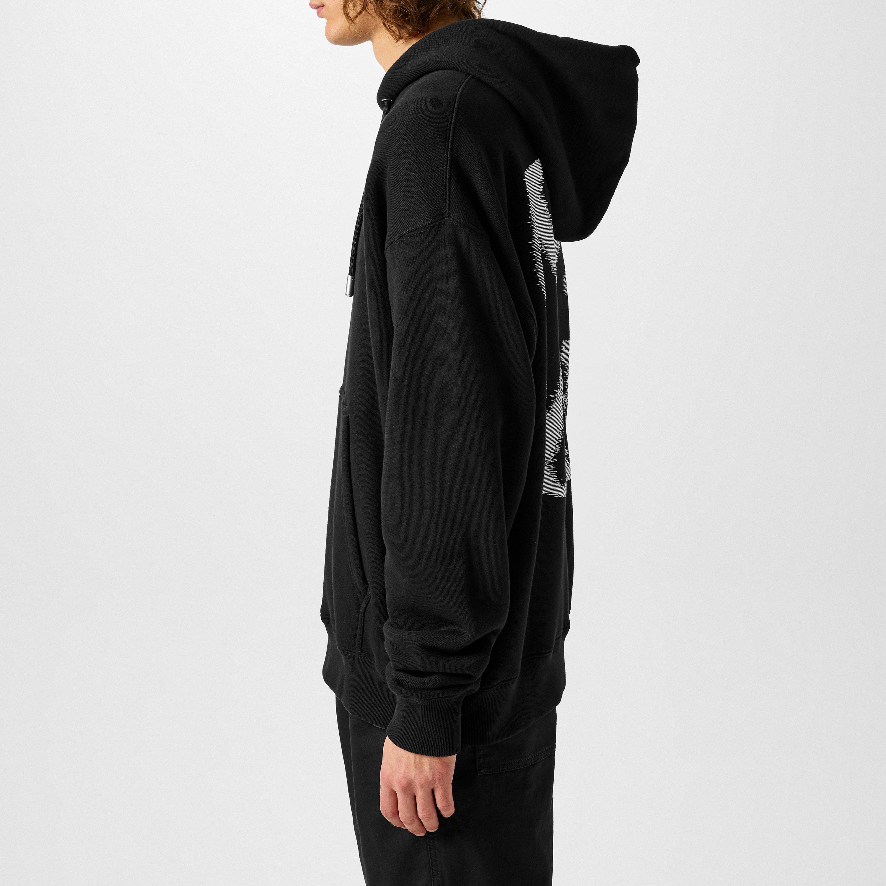 Black - Off White - Men's Logo Print Hoodie, Iconic Branding Arrow Motif - 5