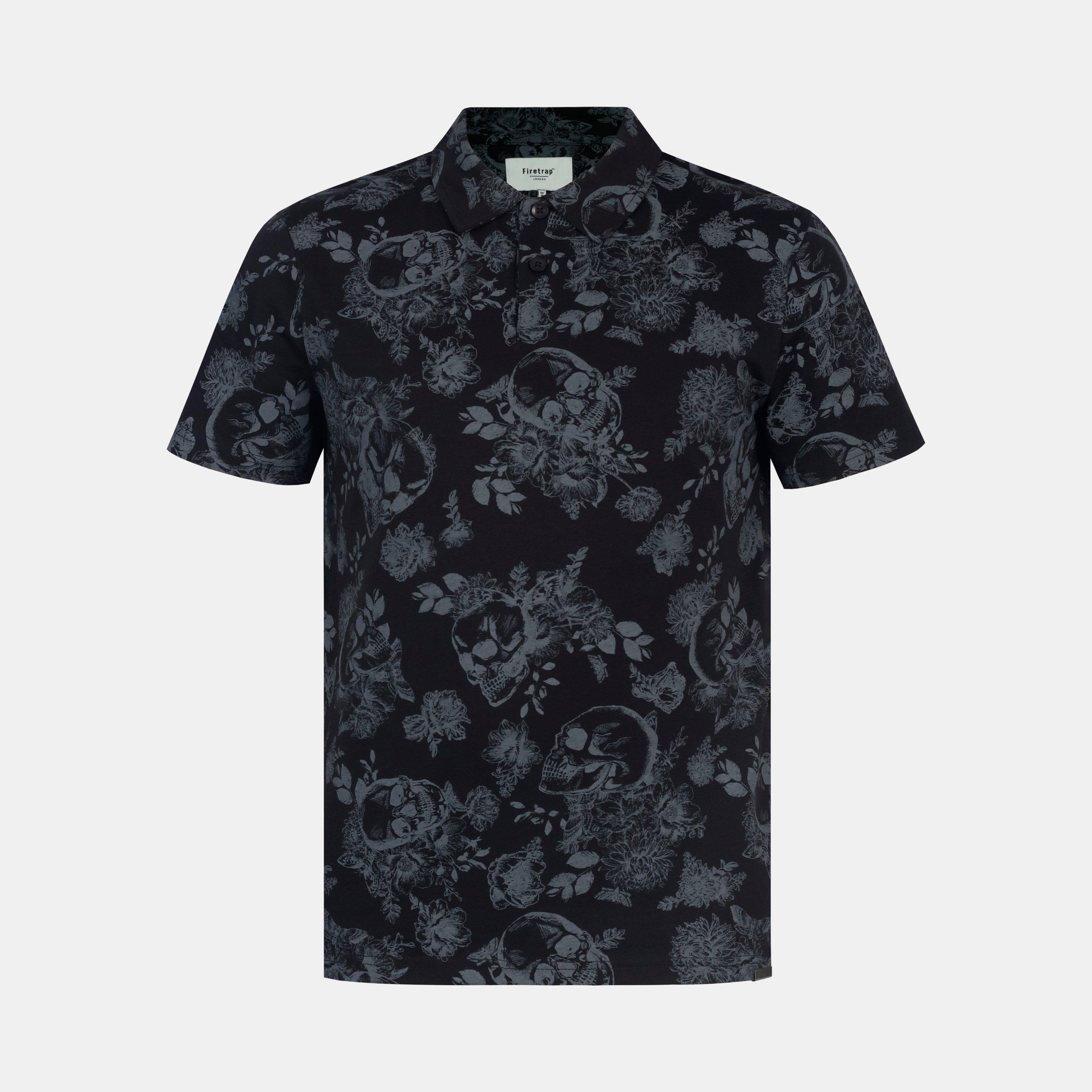 Firetrap Men's All-Over Print Polo Top - Black - XL