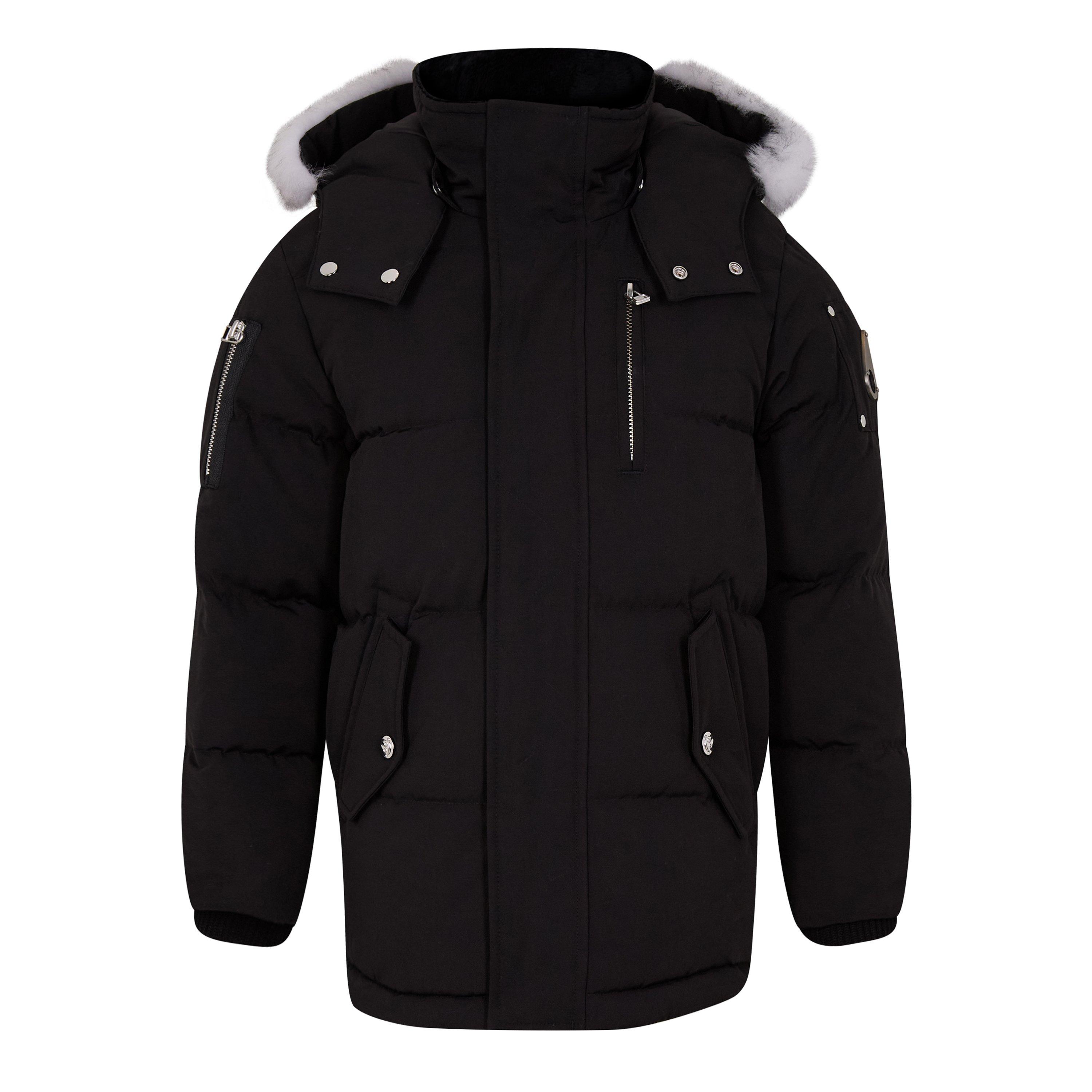 Moose Knuckles Kids' 3Q Parka Windproof Duck Down Detachable Hood Slim Fit Short Puffer Jacket - Blk/Nat Sh 1001 - Size M(10Y-12Y)