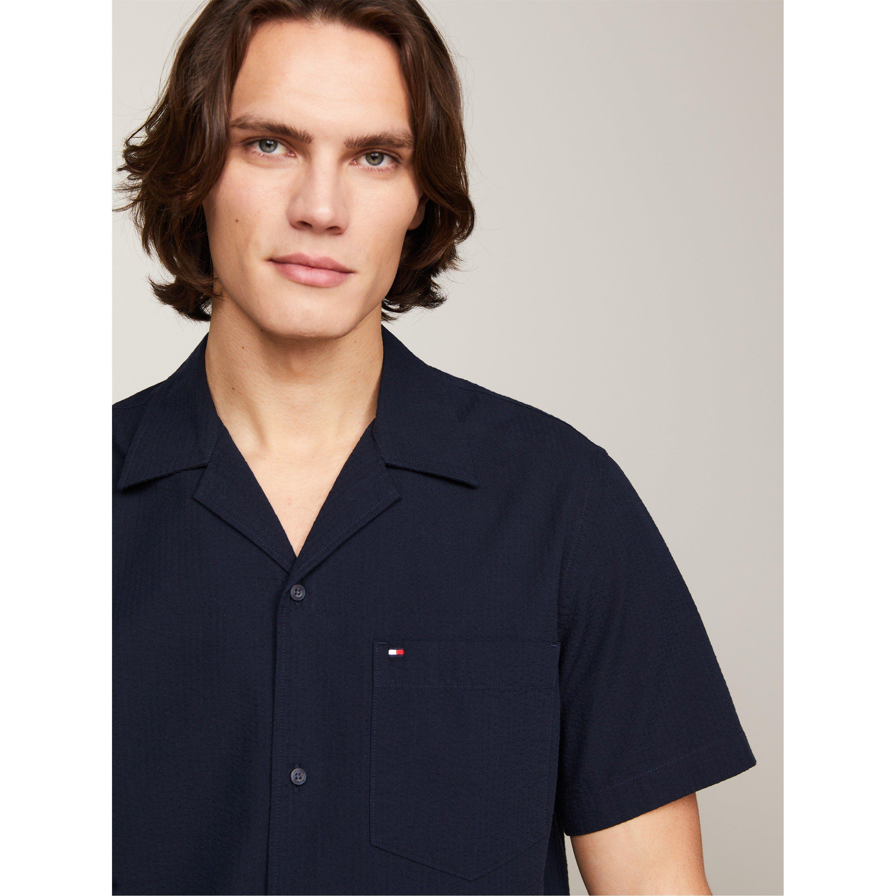 Optic White - Tommy Hilfiger - Men's Seersucker Short-Sleeve Plain Shirt - 2