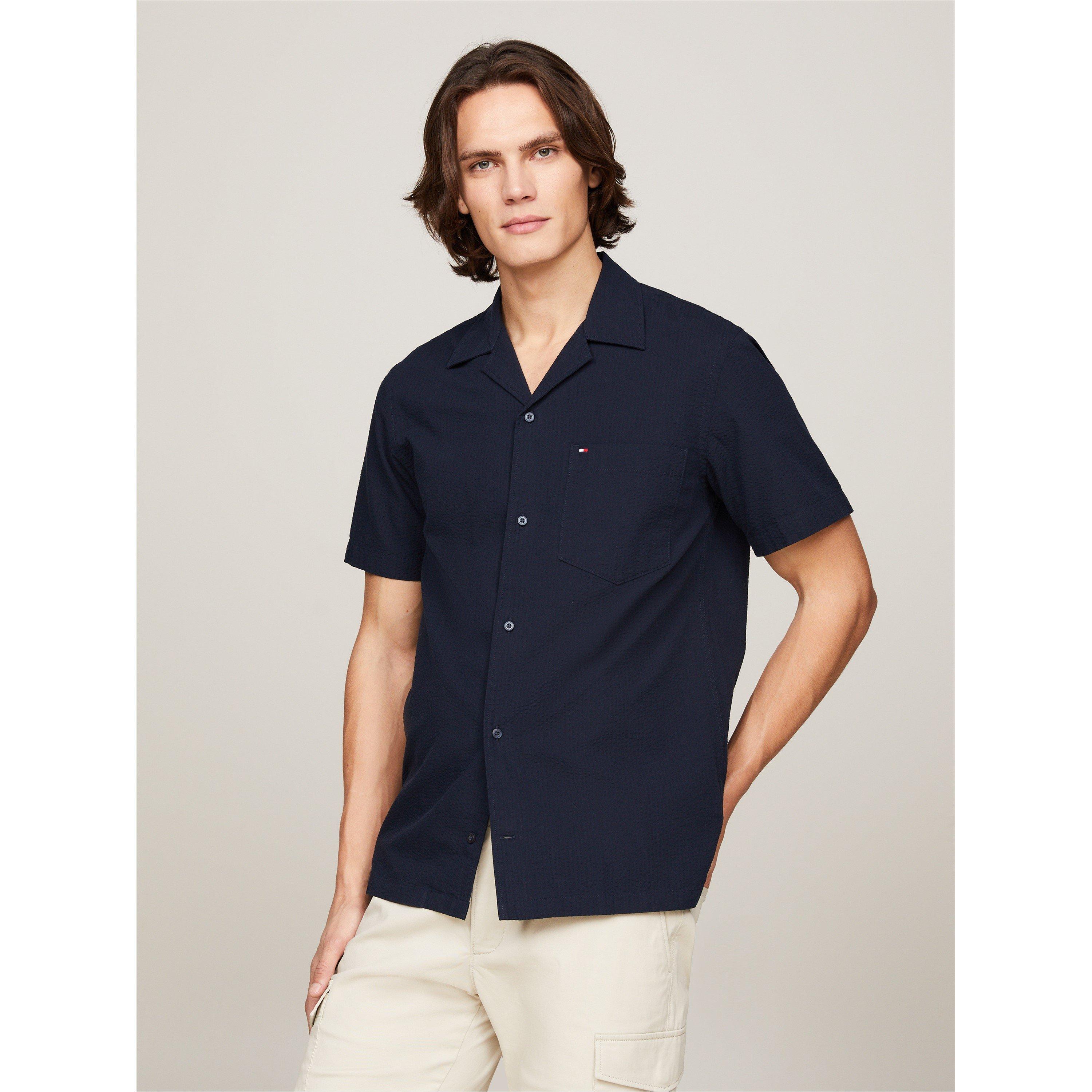 Optic White - Tommy Hilfiger - Men's Seersucker Short-Sleeve Plain Shirt - 3