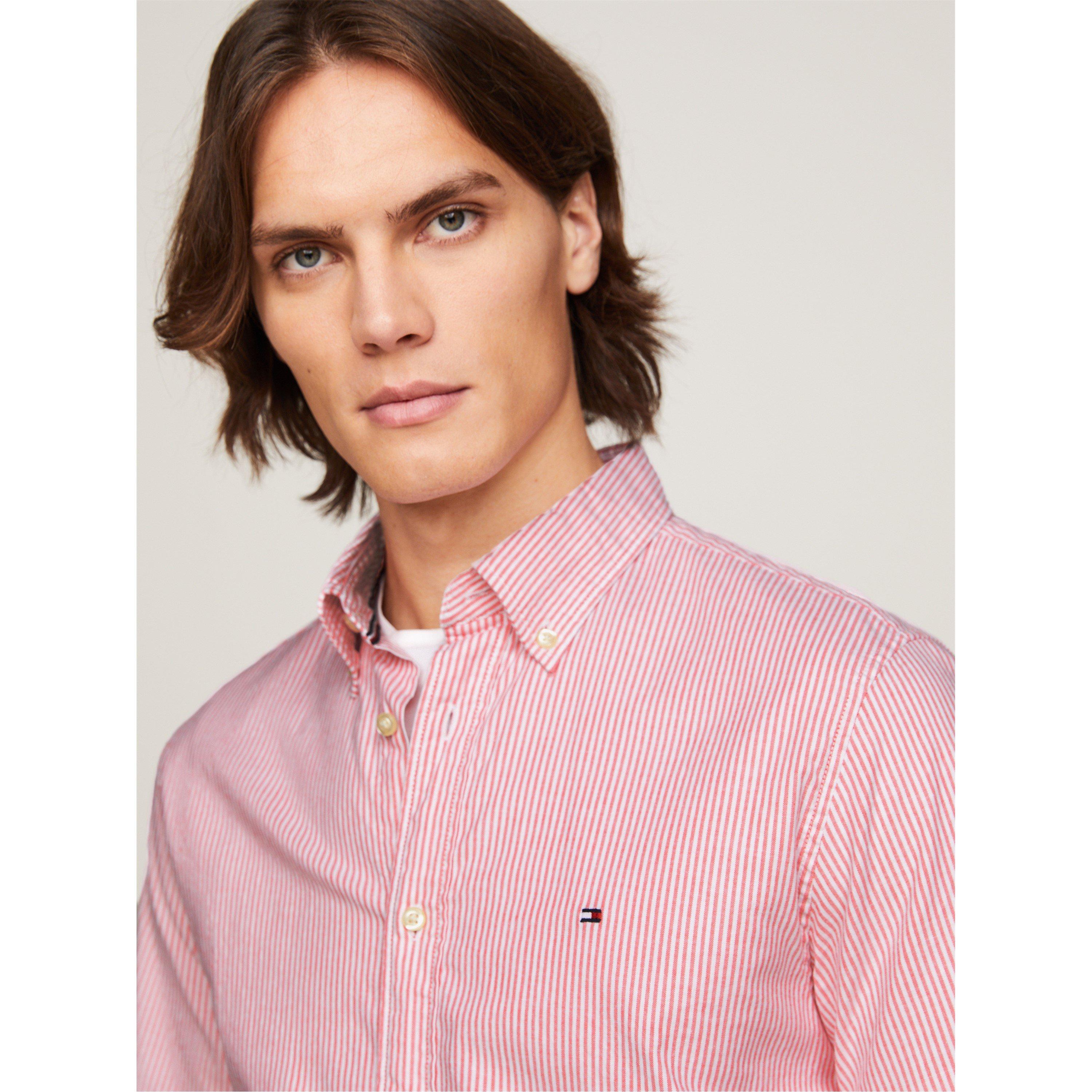 Laser Pink - Tommy Hilfiger - Men's Striped Short-Sleeve Oxford Shirt - 2