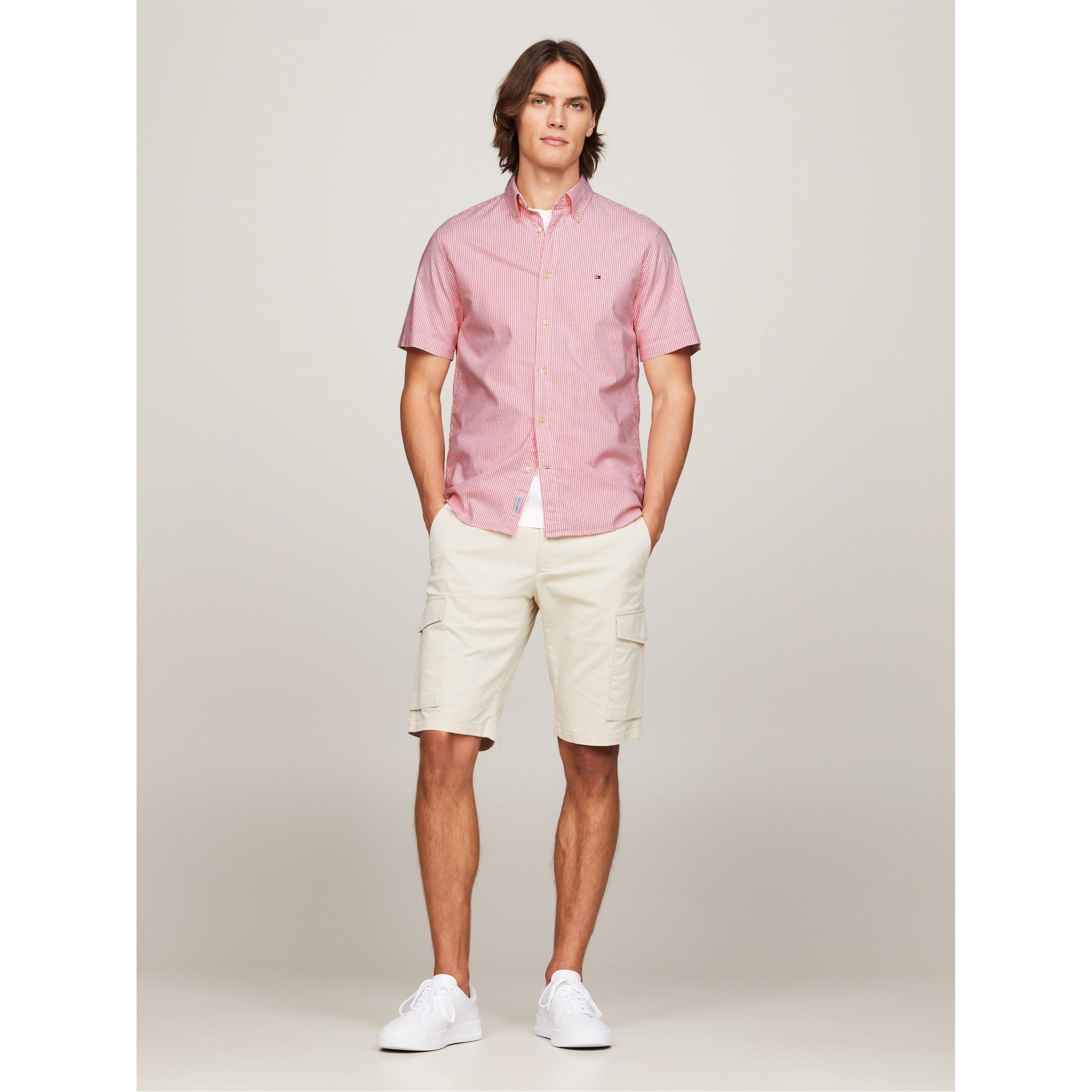 Laser Pink - Tommy Hilfiger - Men's Striped Short-Sleeve Oxford Shirt - 4