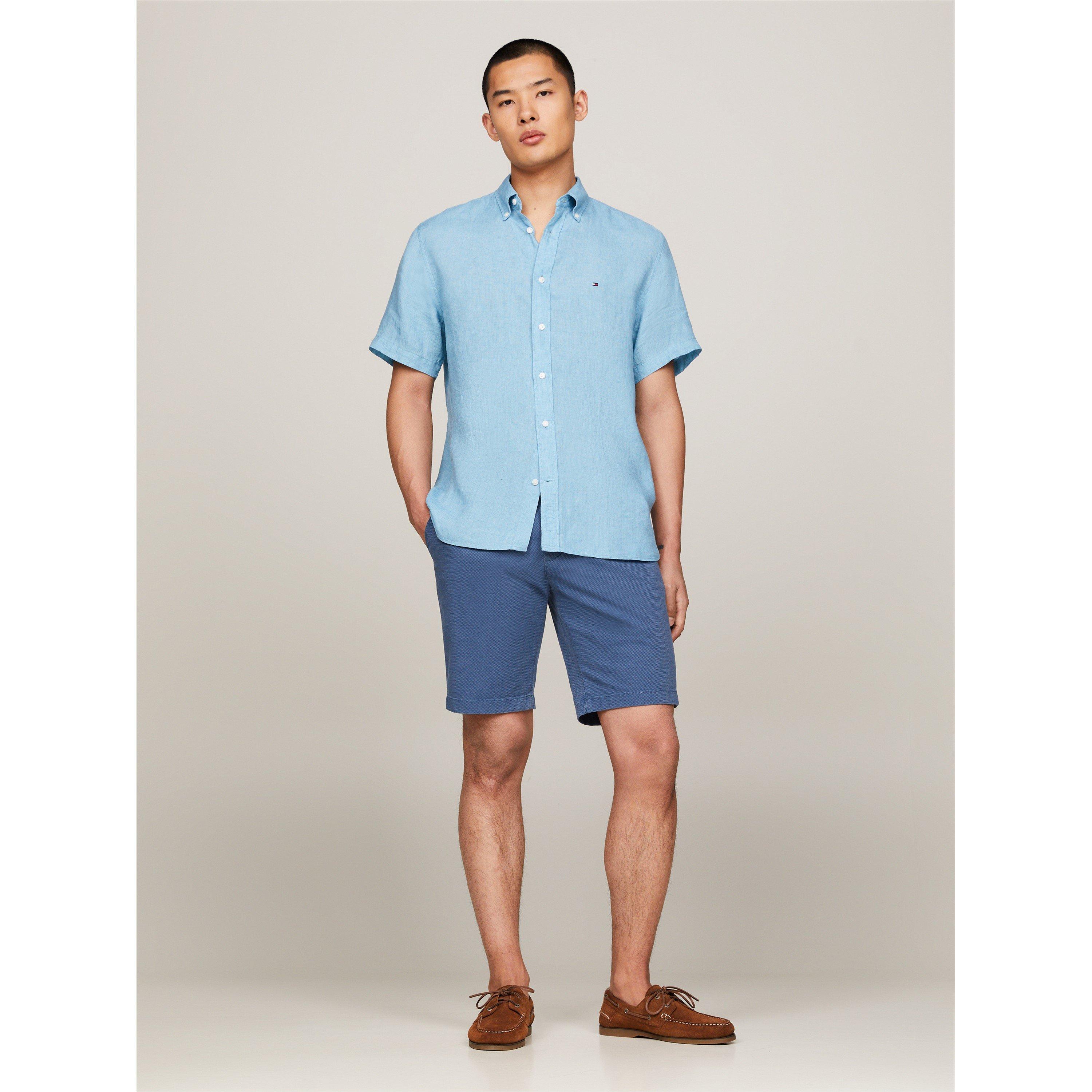 Sleepy Blue - Tommy Hilfiger - Men's Linen Short-Sleeve Plain Shirt - 2