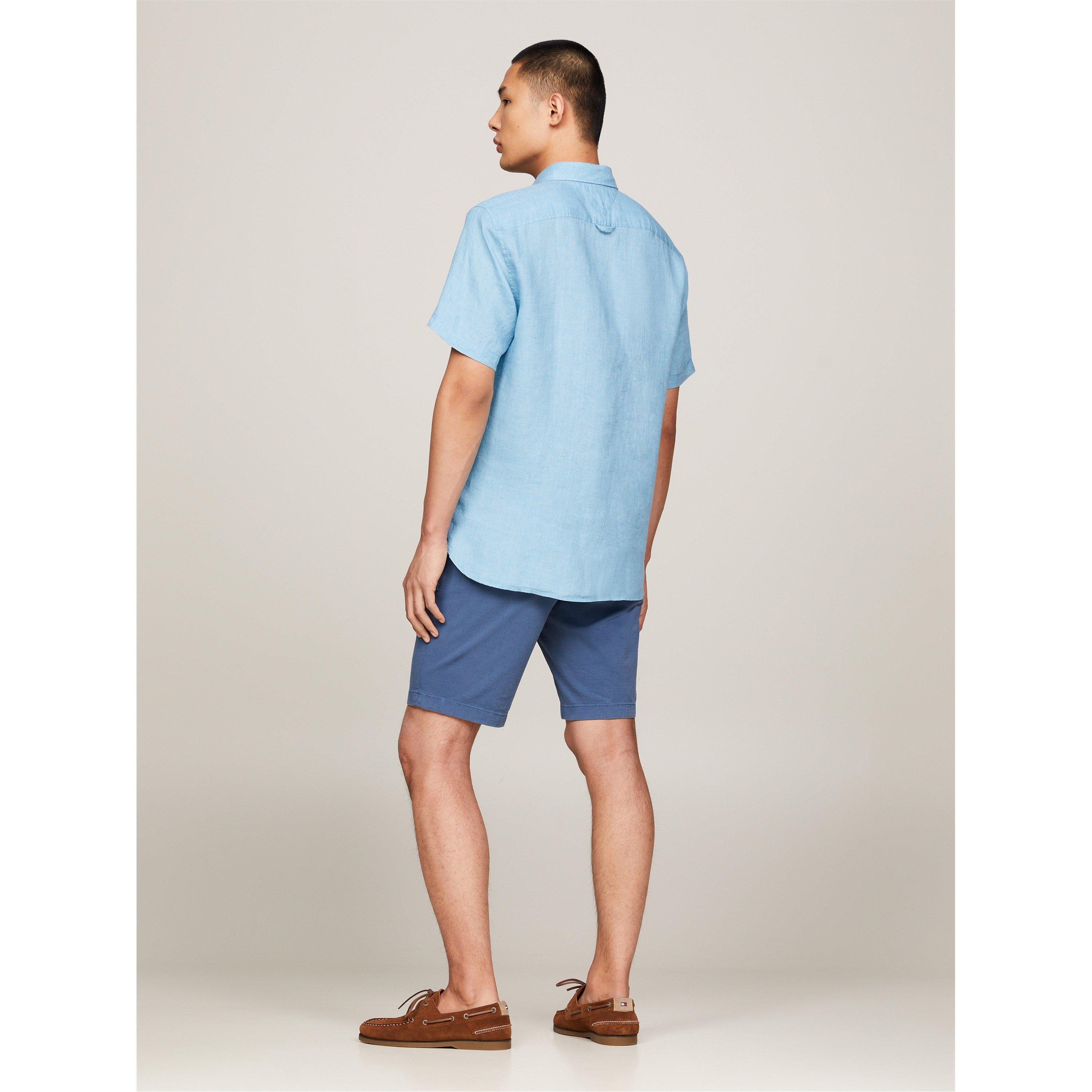 Sleepy Blue - Tommy Hilfiger - Men's Linen Short-Sleeve Plain Shirt - 5
