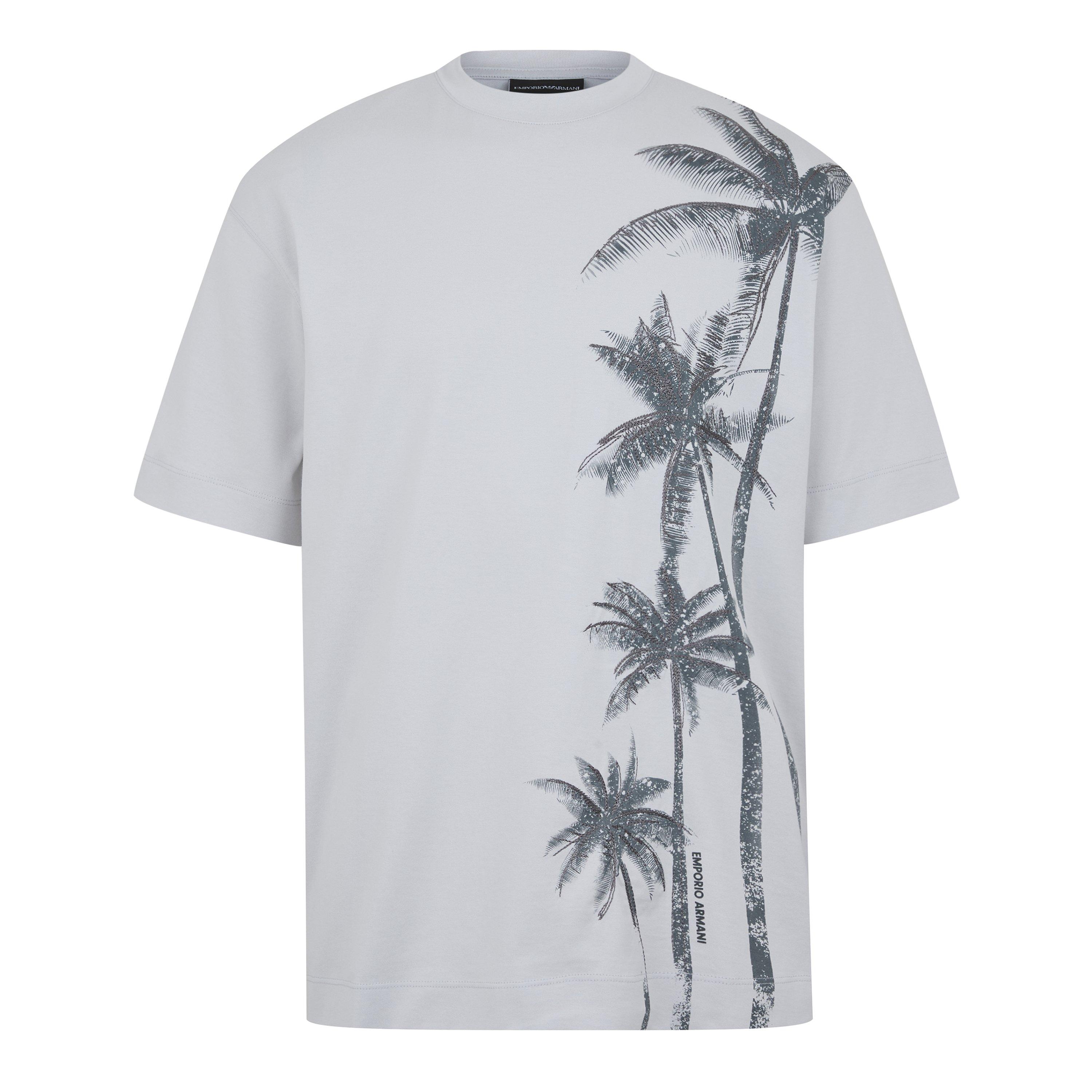 Grey - Emporio Armani - Palm Tree Embellished T-Shirt - 1
